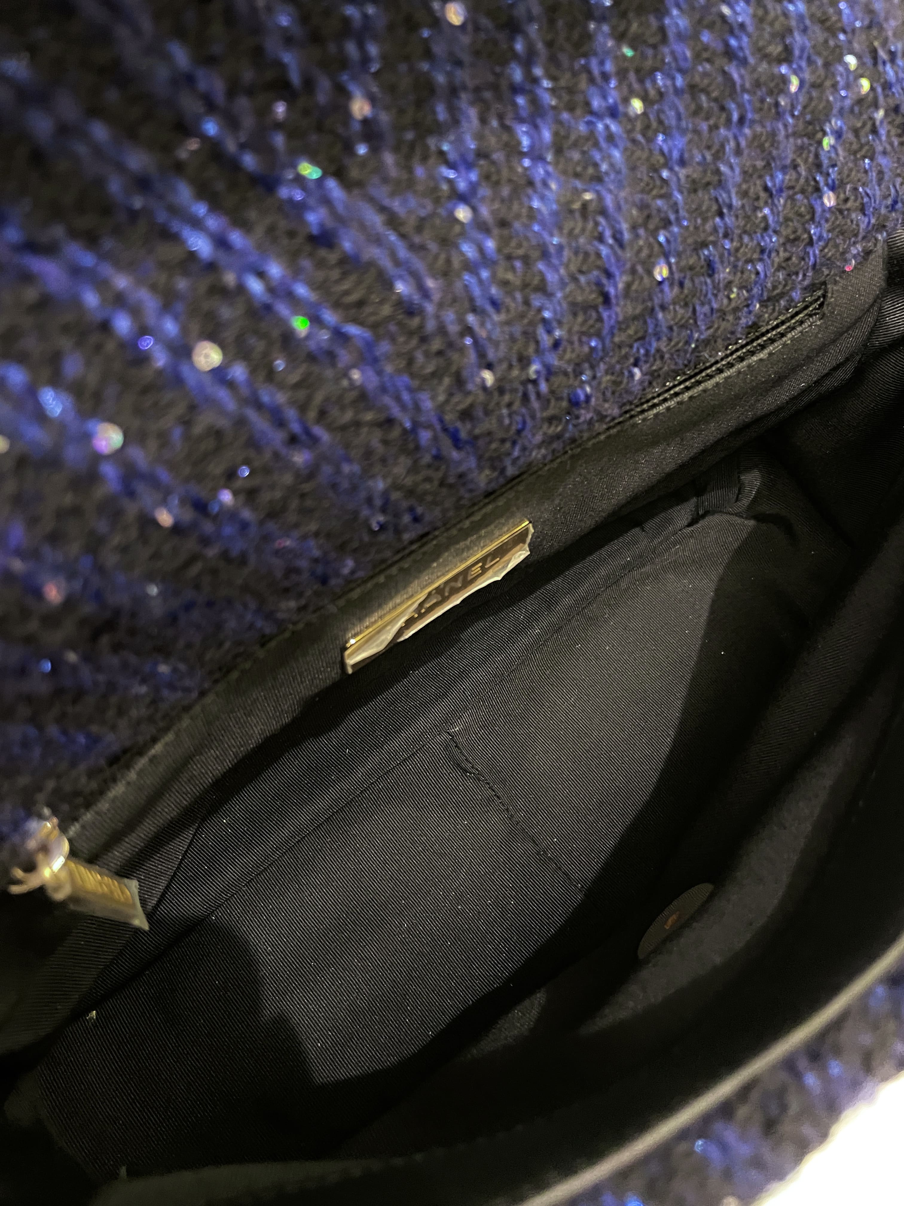 Chanel 19 Flap Bag Black / Blue Tweed Sequin