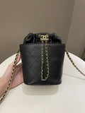 Chanel Cc Quilted Drawstring Bucket Black Caviar / Lambskin