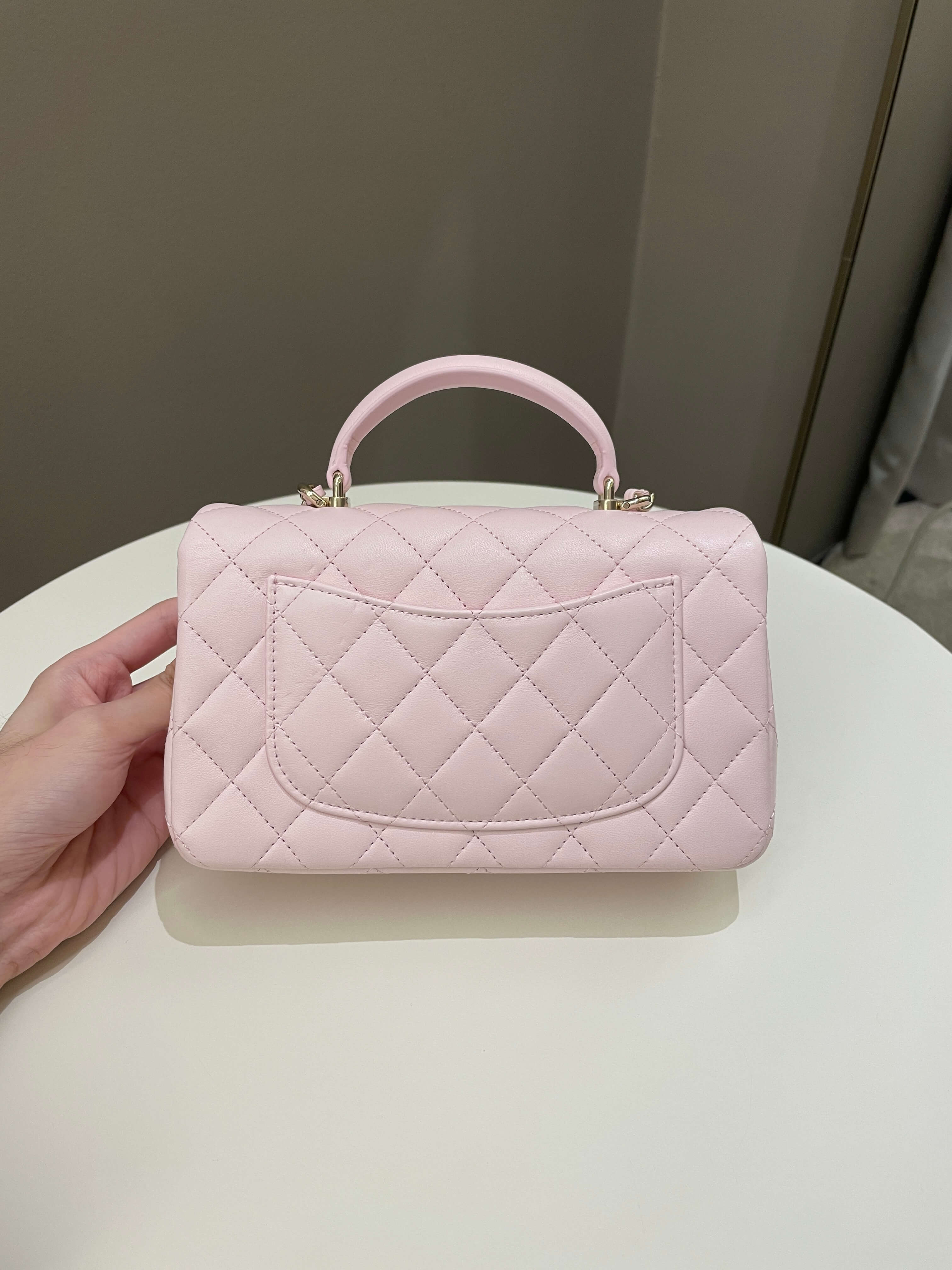 Chanel Quilted Top Handle Mini Rectangular Pale Pink Lambskin