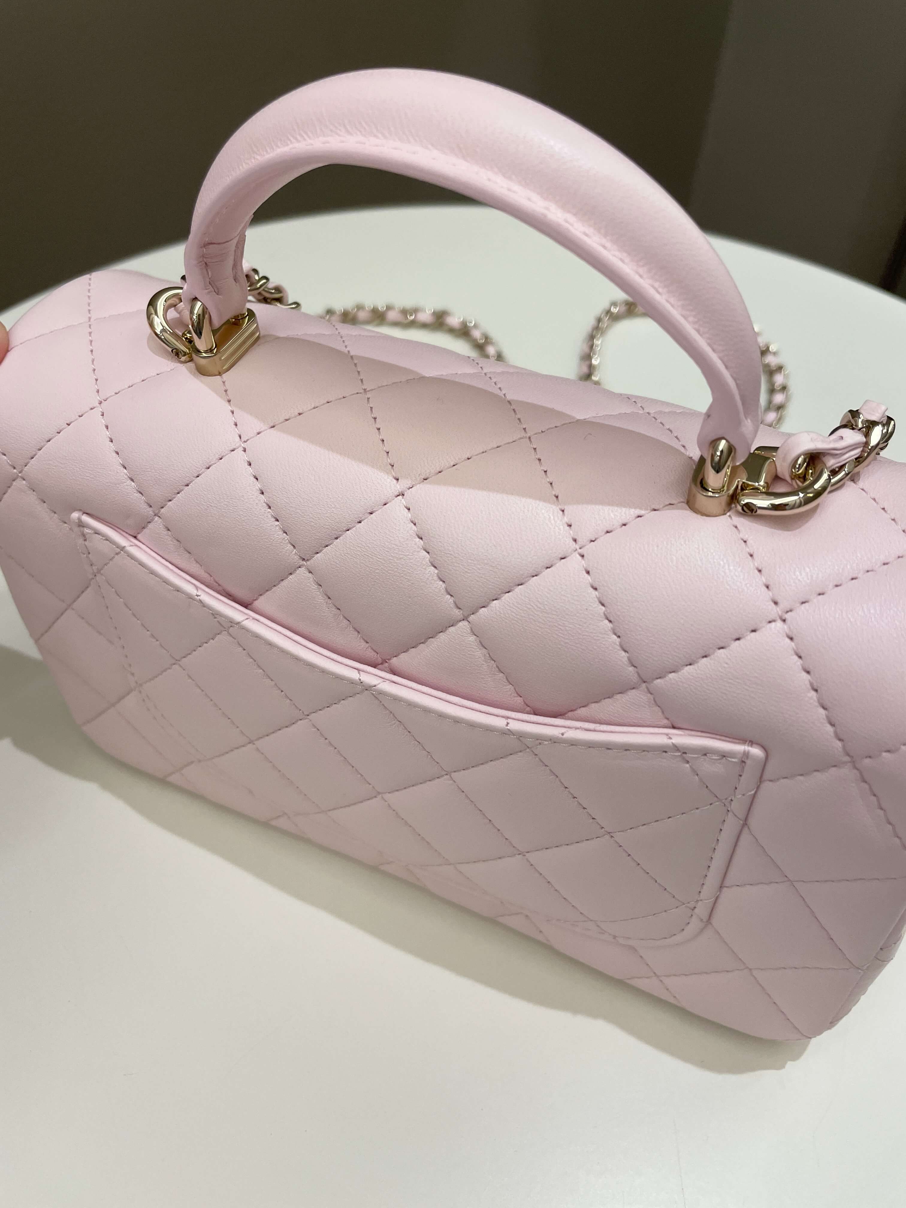 Chanel Quilted Top Handle Mini Rectangular Pale Pink Lambskin