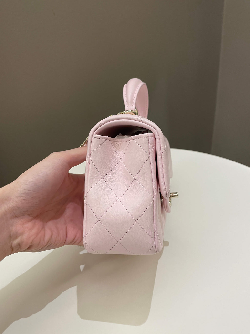 Chanel Quilted Top Handle Mini Rectangular Pale Pink Lambskin