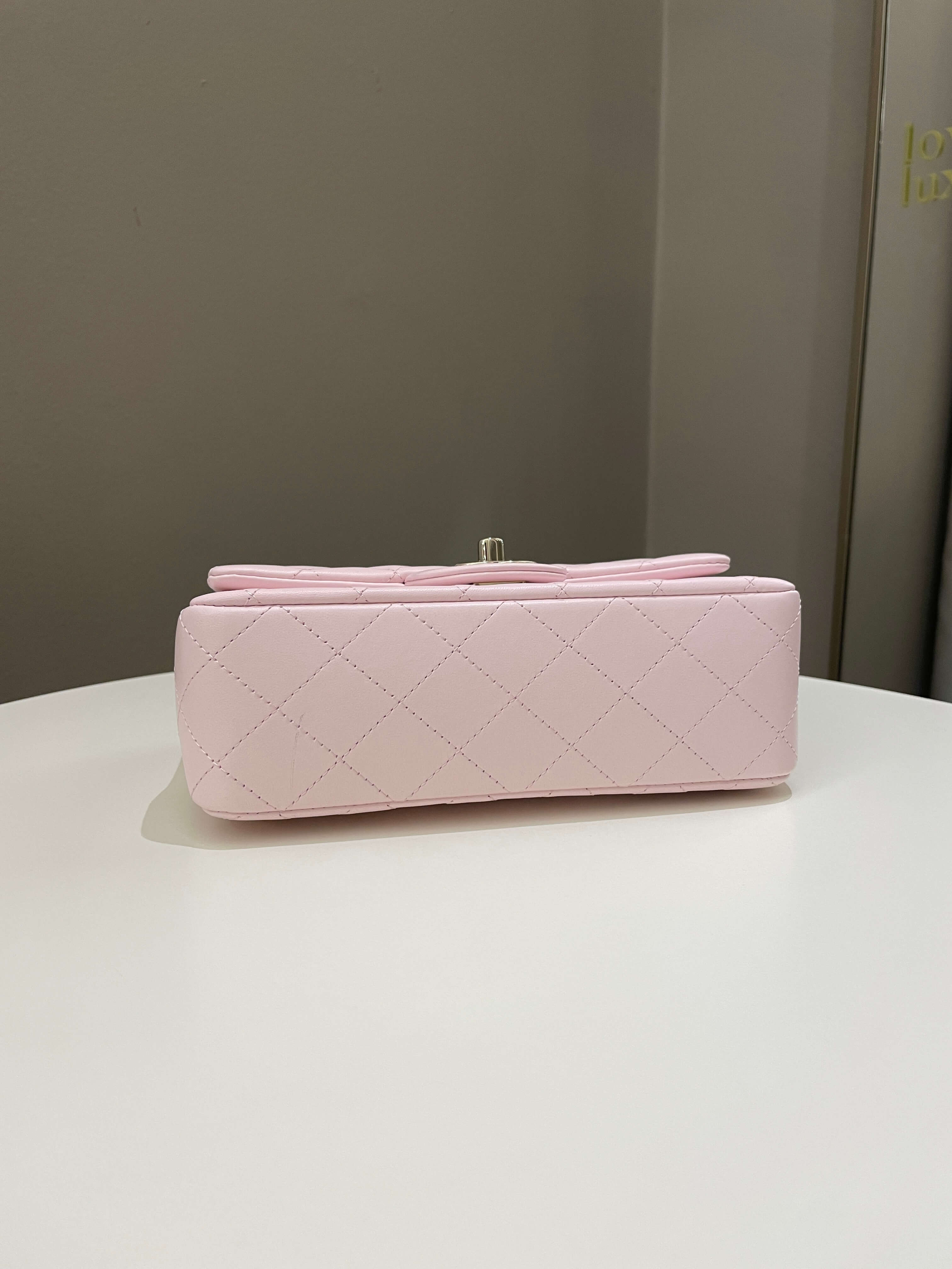 Chanel Quilted Top Handle Mini Rectangular Pale Pink Lambskin