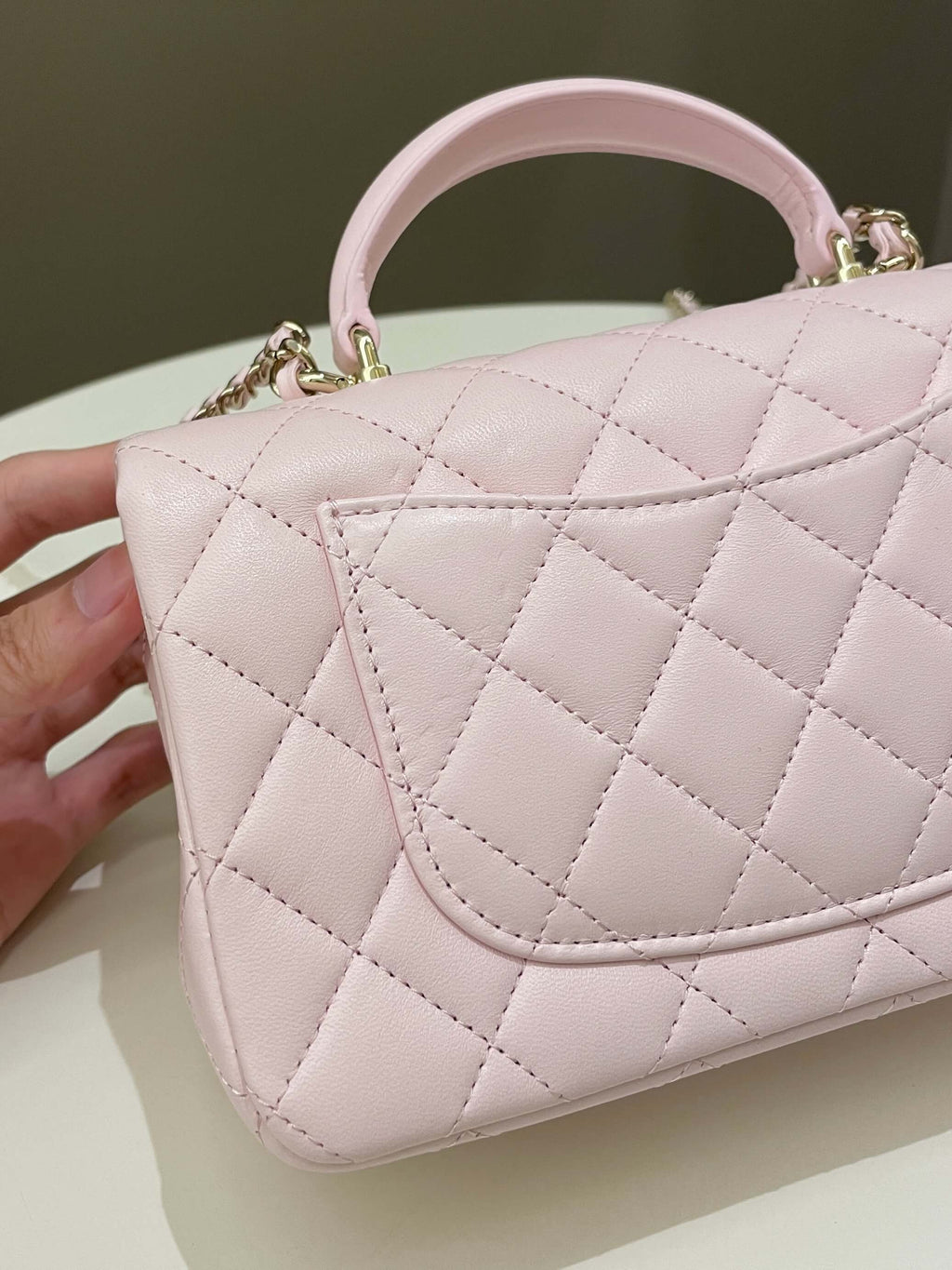 Chanel Quilted Top Handle Mini Rectangular Pale Pink Lambskin