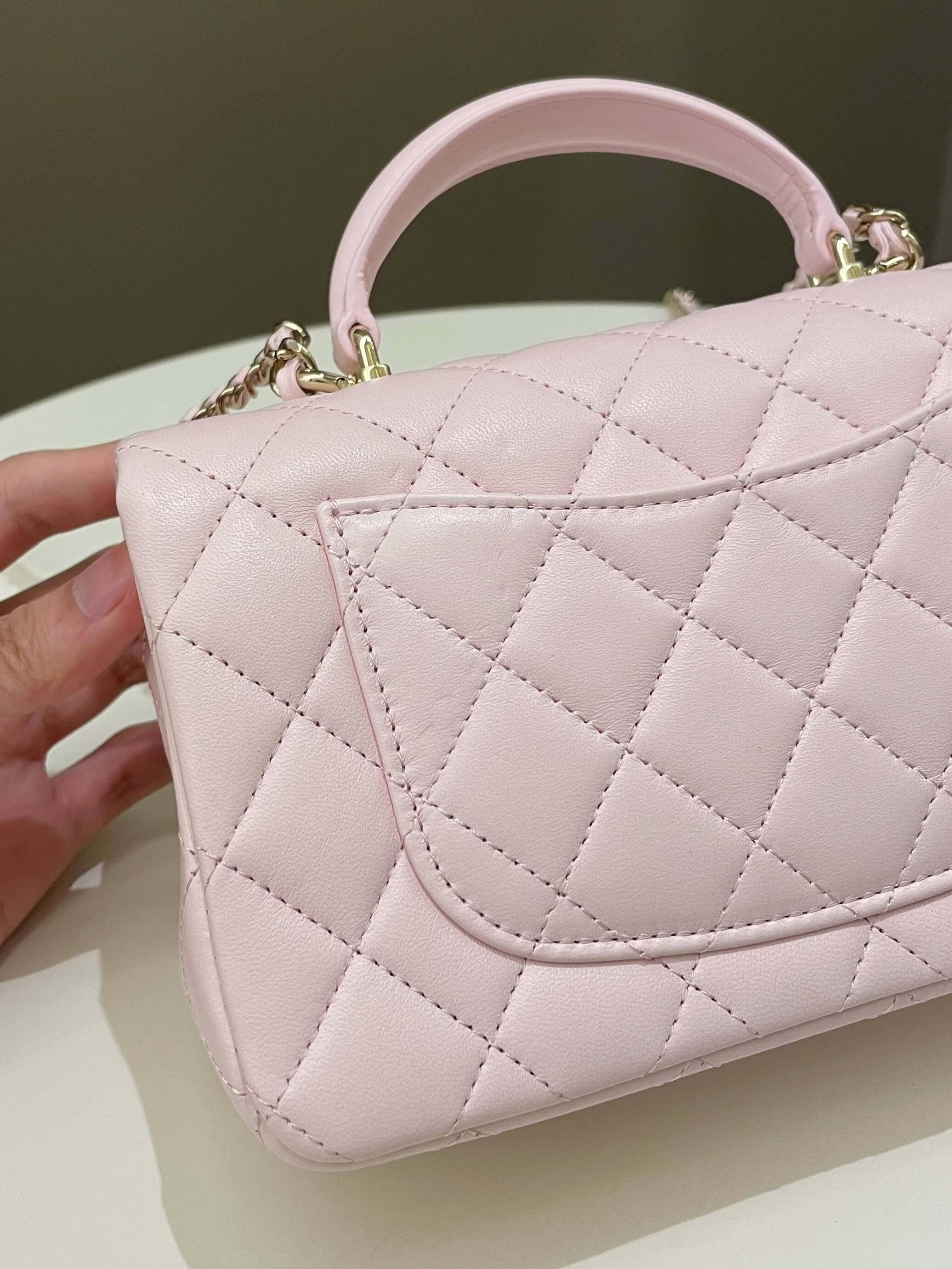 Chanel Quilted Top Handle Mini Rectangular Pale Pink Lambskin