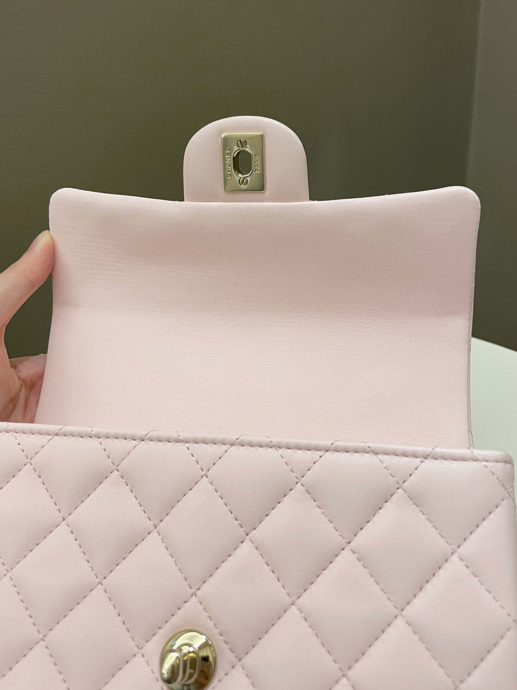Chanel Quilted Top Handle Mini Rectangular Pale Pink Lambskin