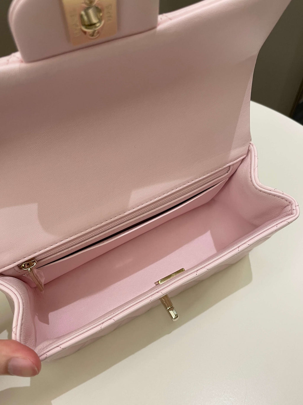 Chanel Quilted Top Handle Mini Rectangular Pale Pink Lambskin
