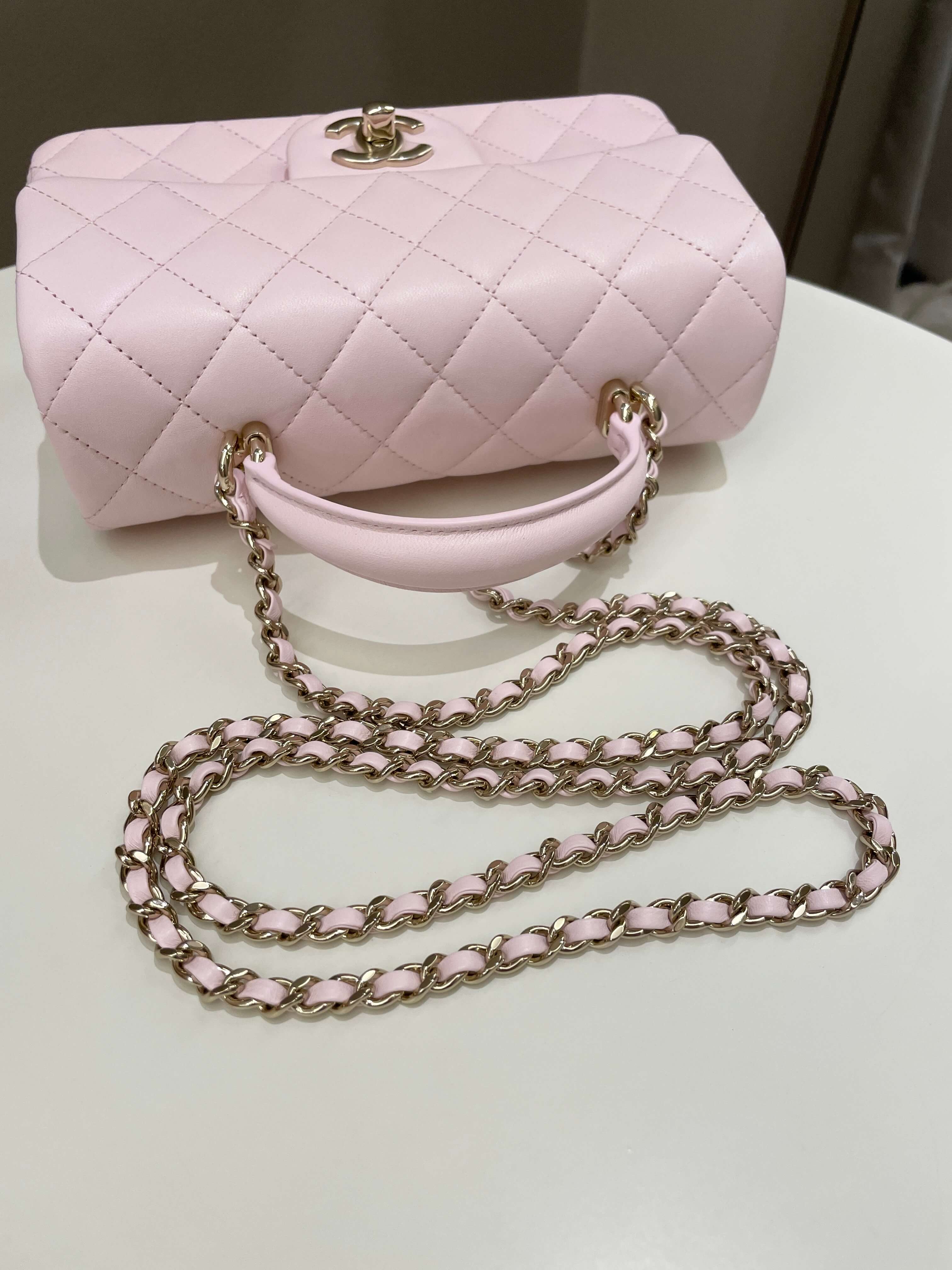 Chanel Quilted Top Handle Mini Rectangular Pale Pink Lambskin