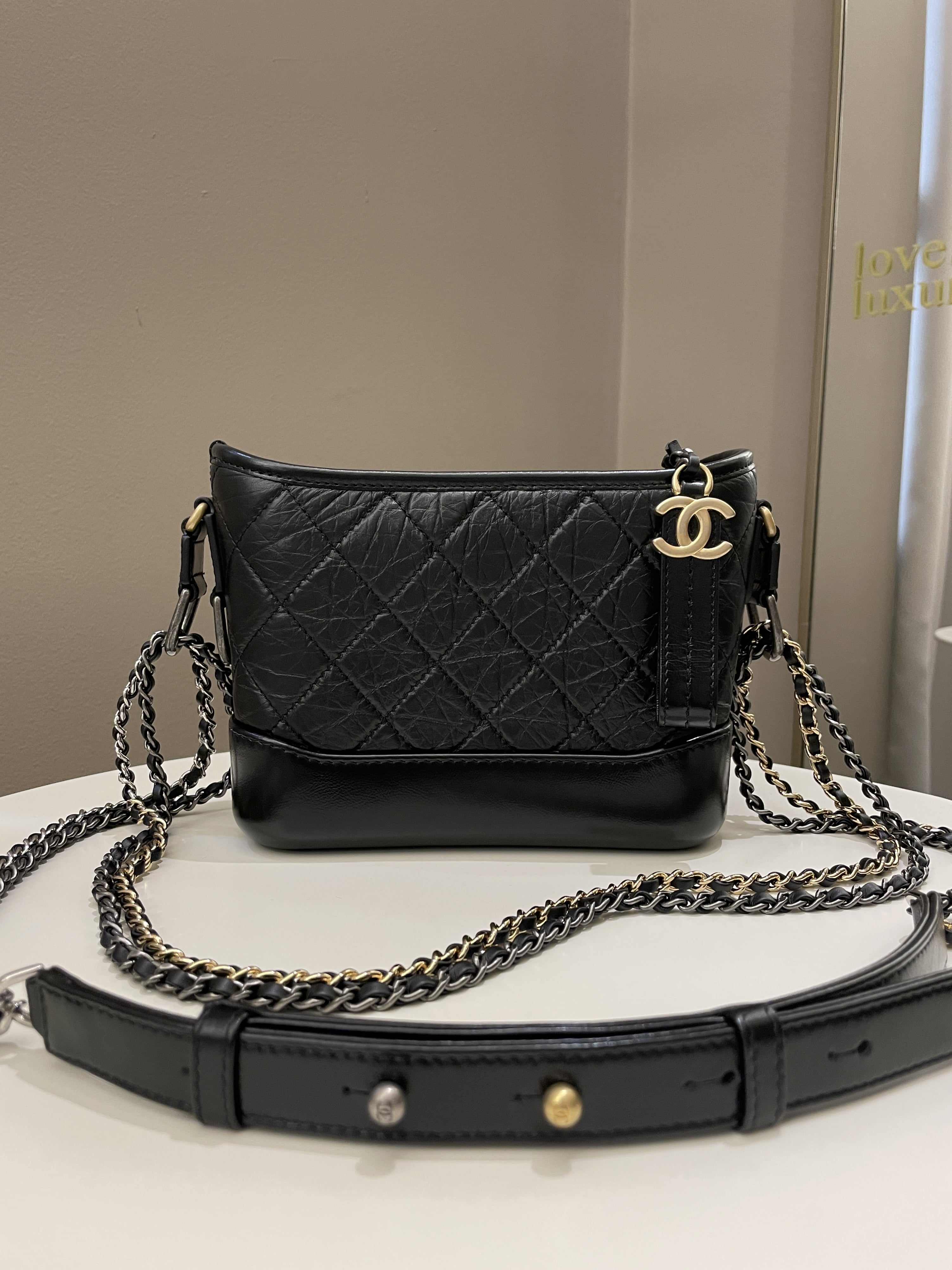 Chanel Quilted Gabrielle Hobo Black Aged Calfskin