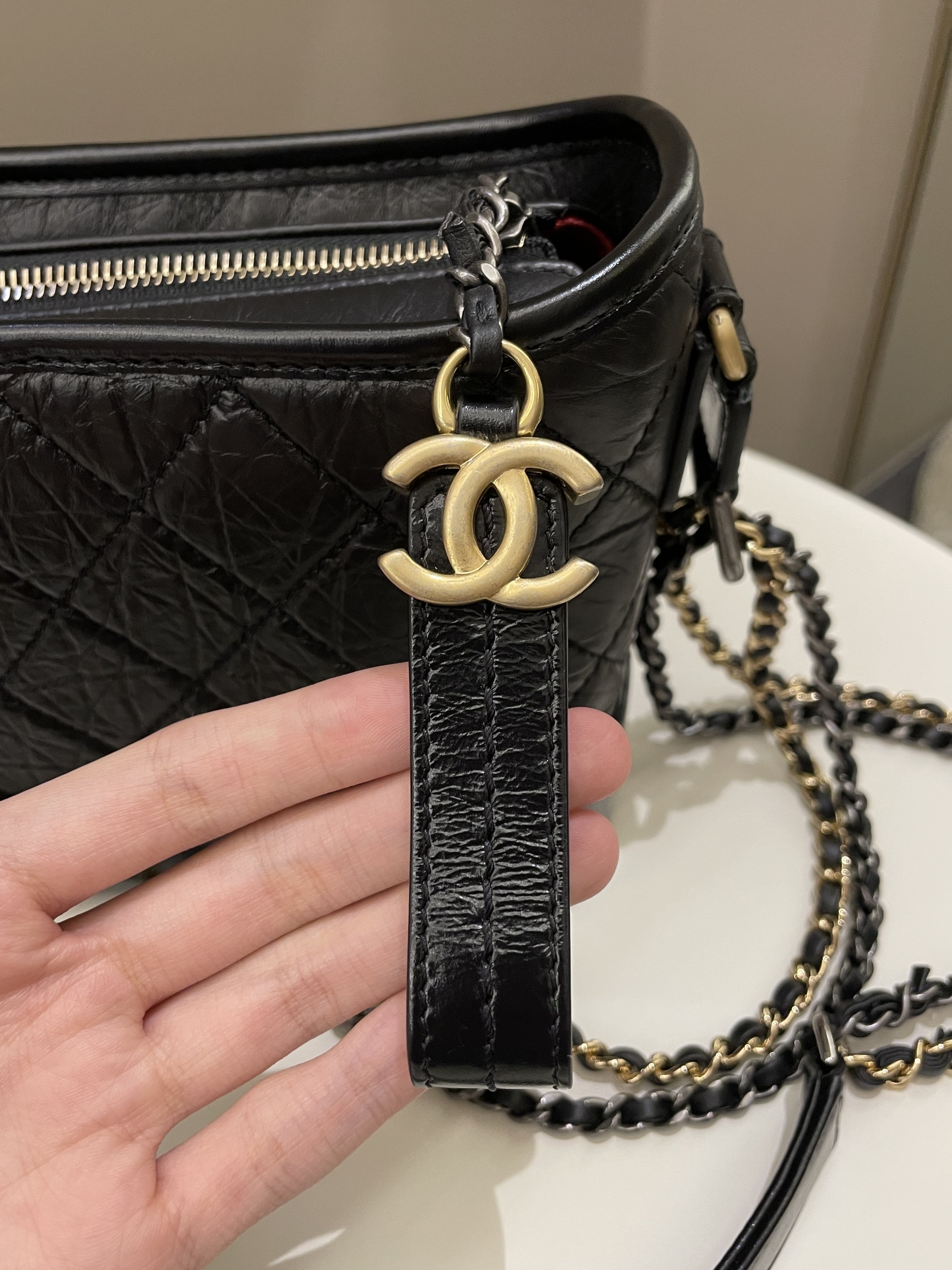 Chanel Quilted Gabrielle Hobo Black Aged Calfskin
