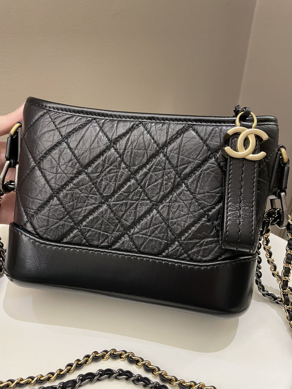 Chanel Quilted Gabrielle Hobo Black Aged Calfskin