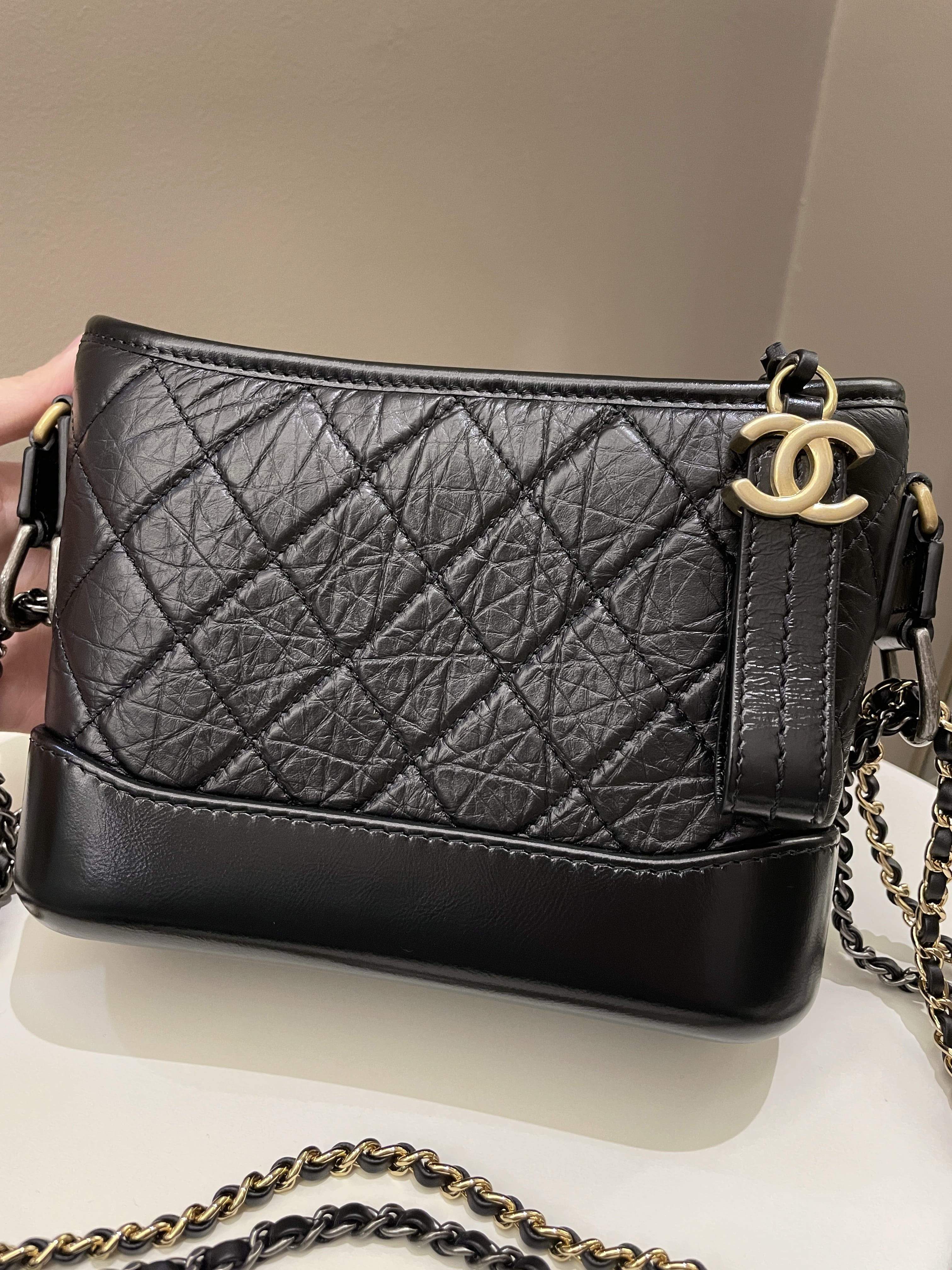 Chanel Quilted Gabrielle Hobo Black Aged Calfskin