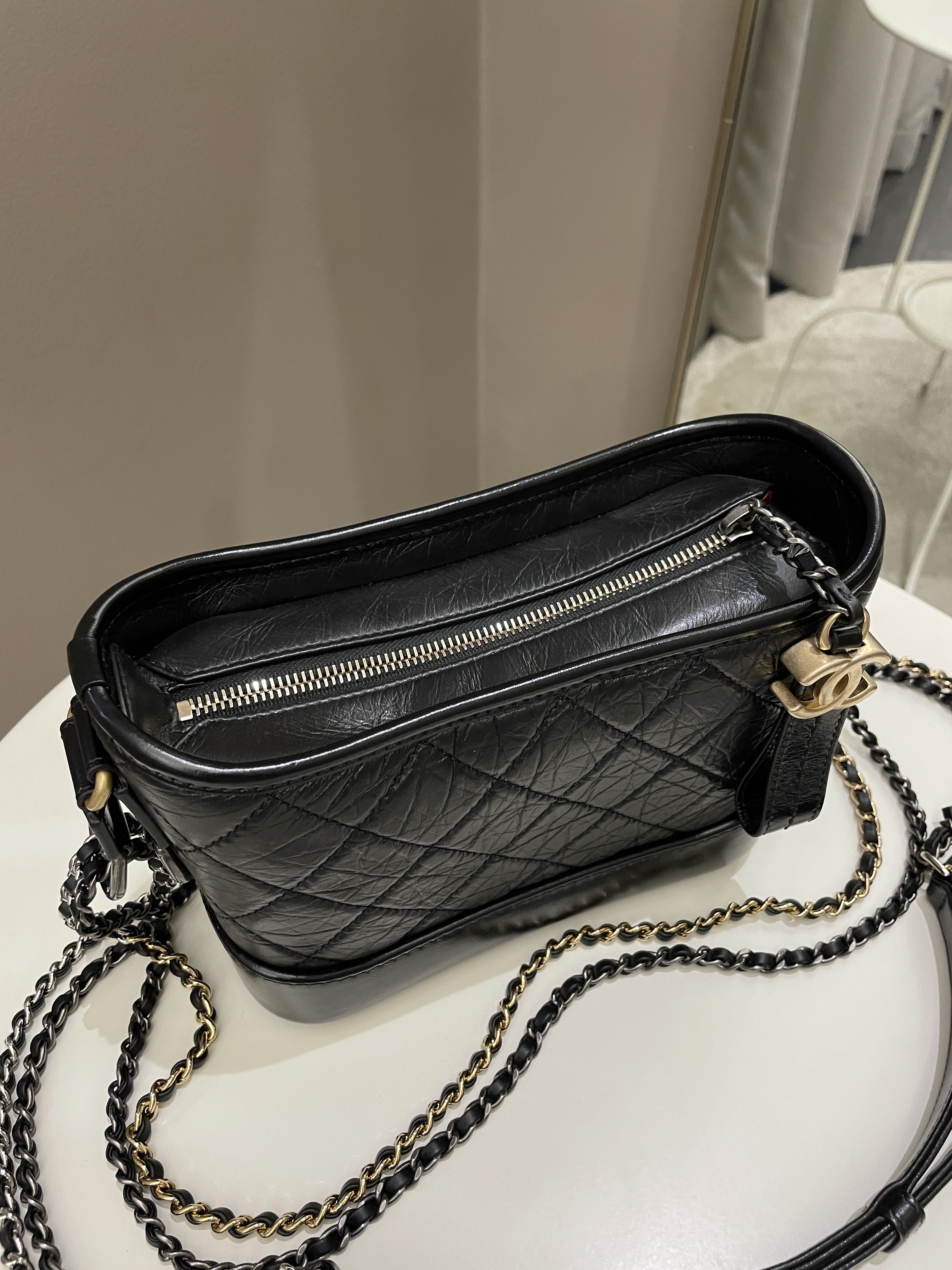 Chanel Quilted Gabrielle Hobo Black Aged Calfskin