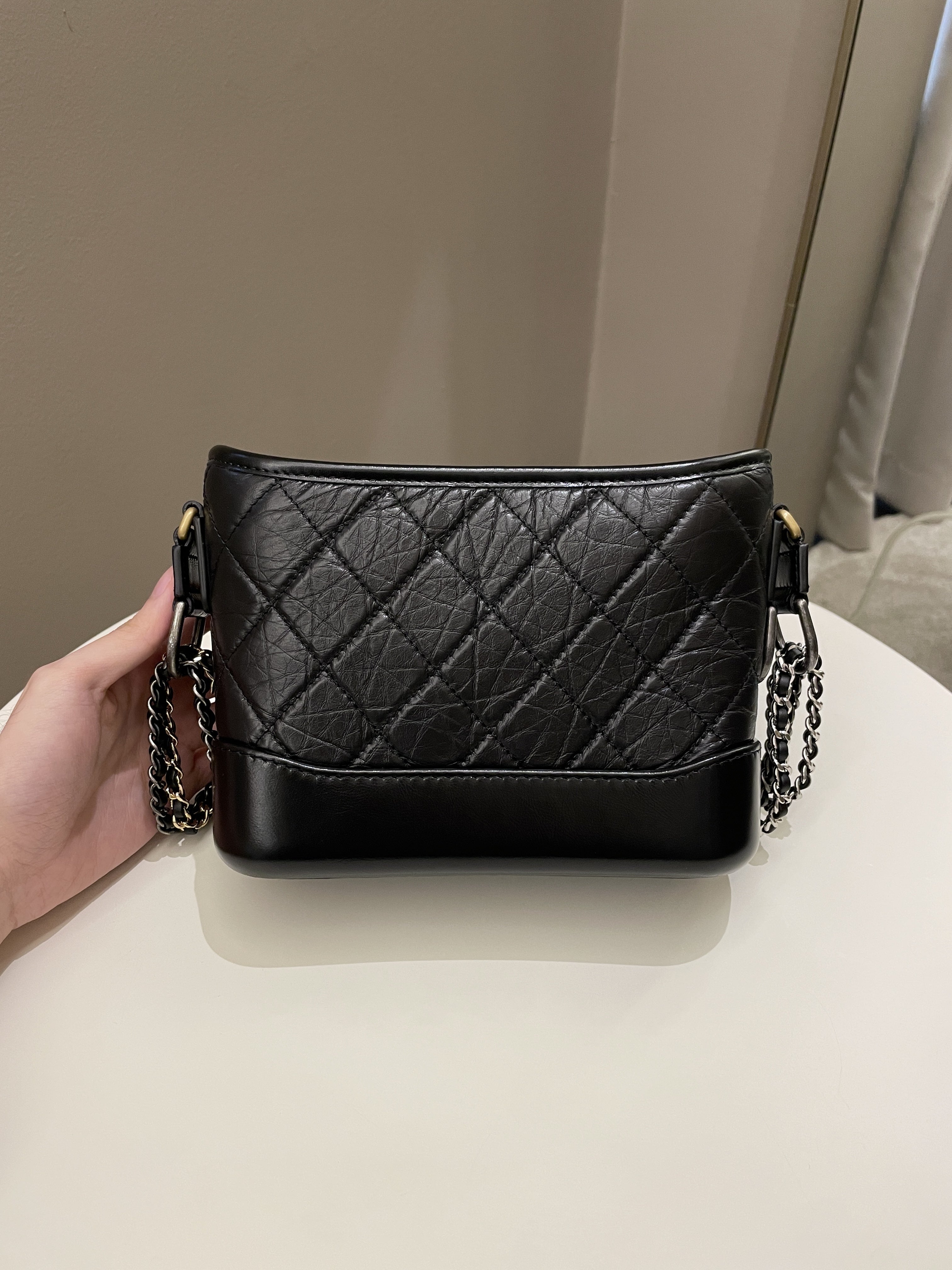 Chanel Quilted Gabrielle Hobo Black Aged Calfskin