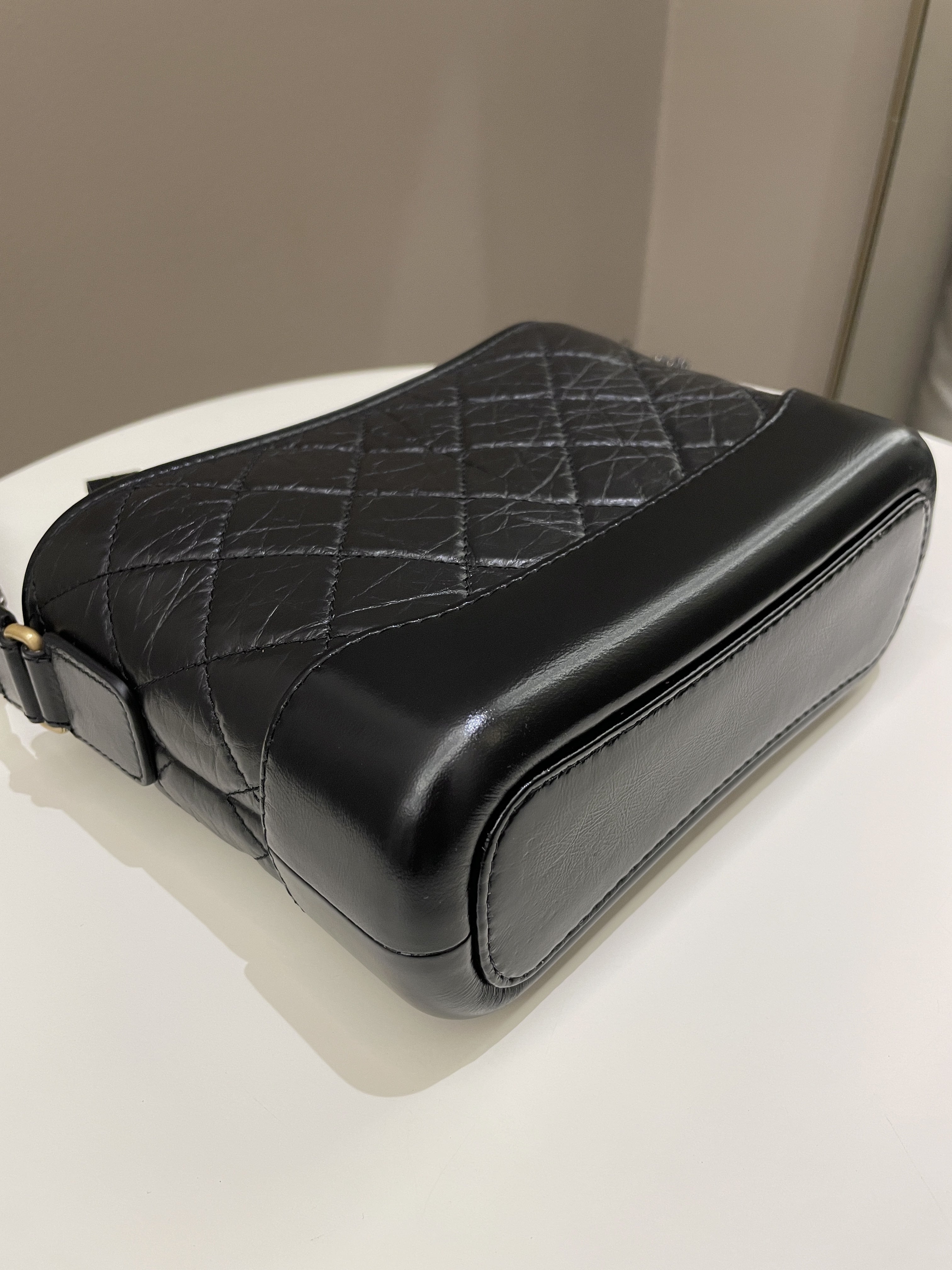 Chanel Quilted Gabrielle Hobo Black Aged Calfskin