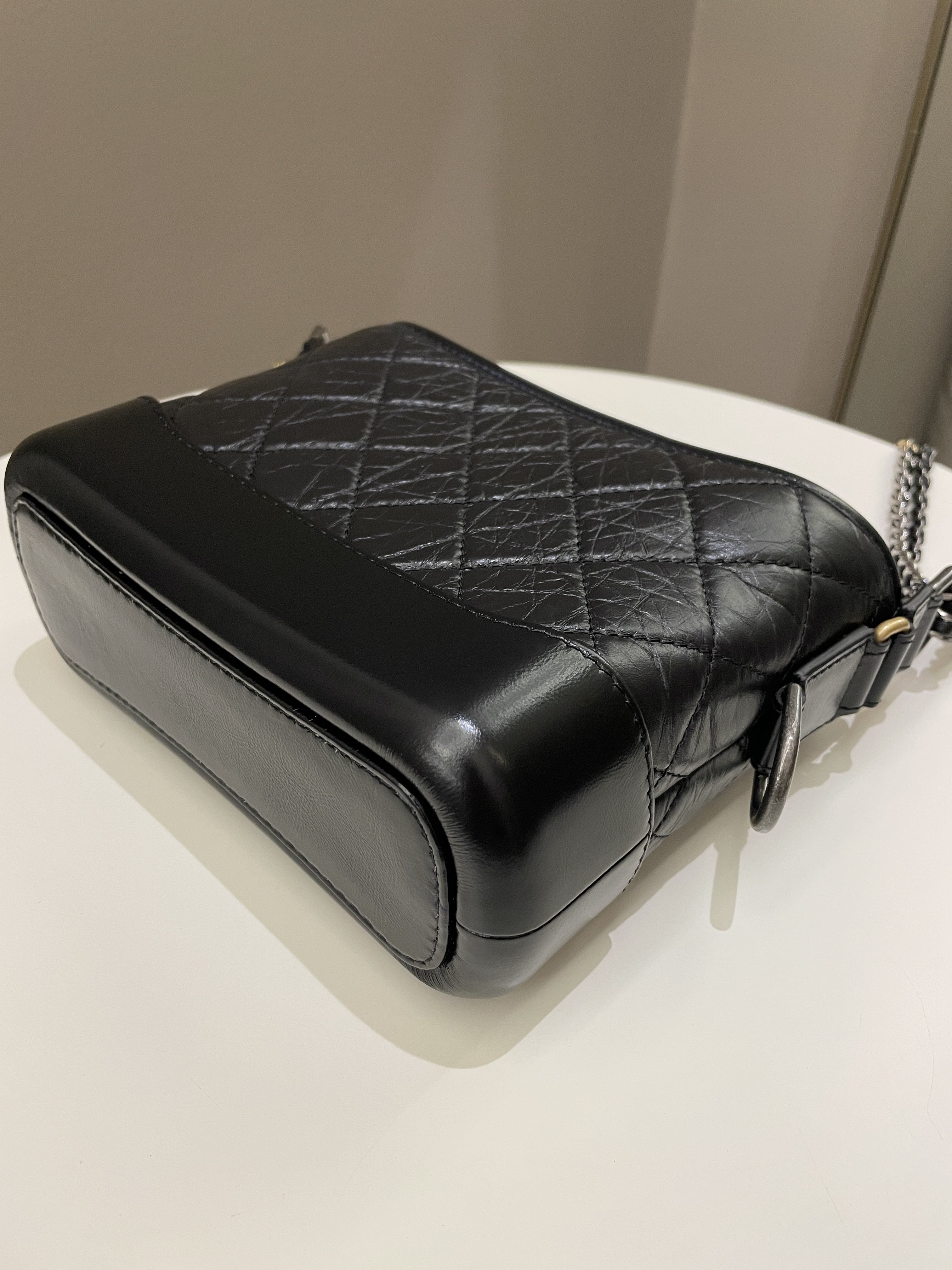 Chanel Quilted Gabrielle Hobo Black Aged Calfskin