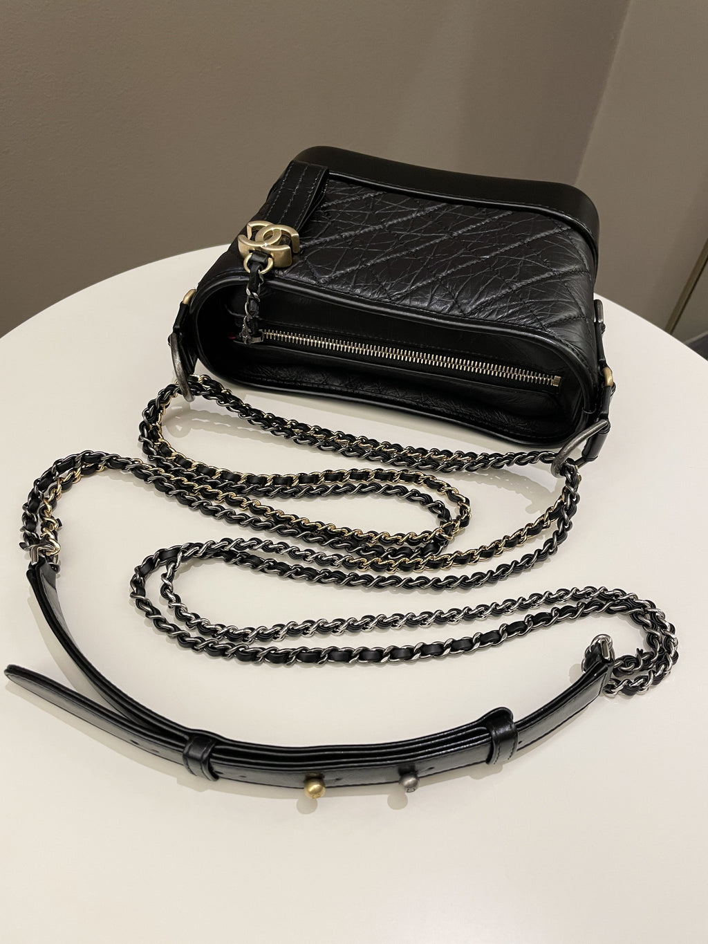 Chanel Quilted Gabrielle Hobo Black Aged Calfskin
