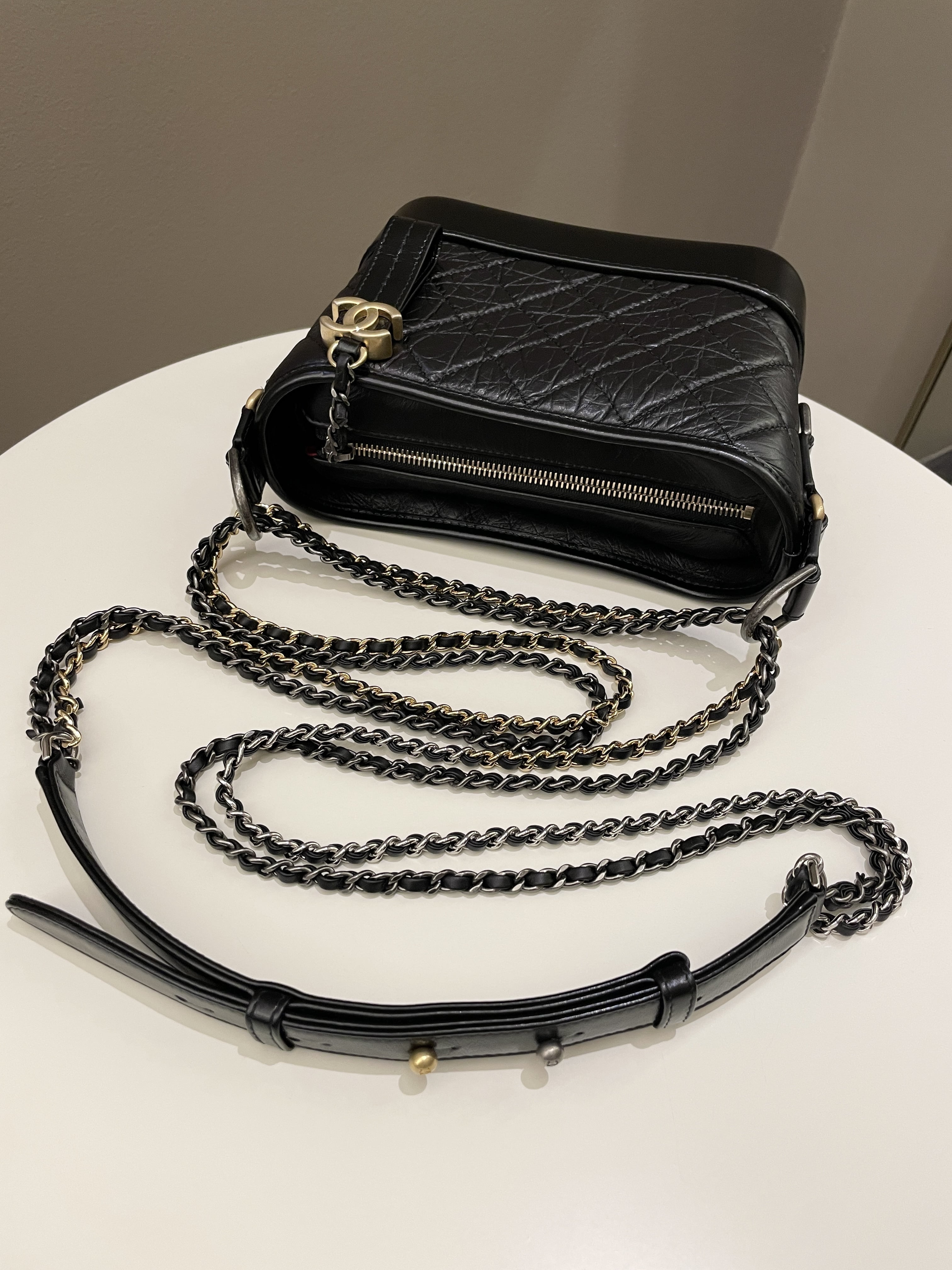 Chanel Quilted Gabrielle Hobo Black Aged Calfskin
