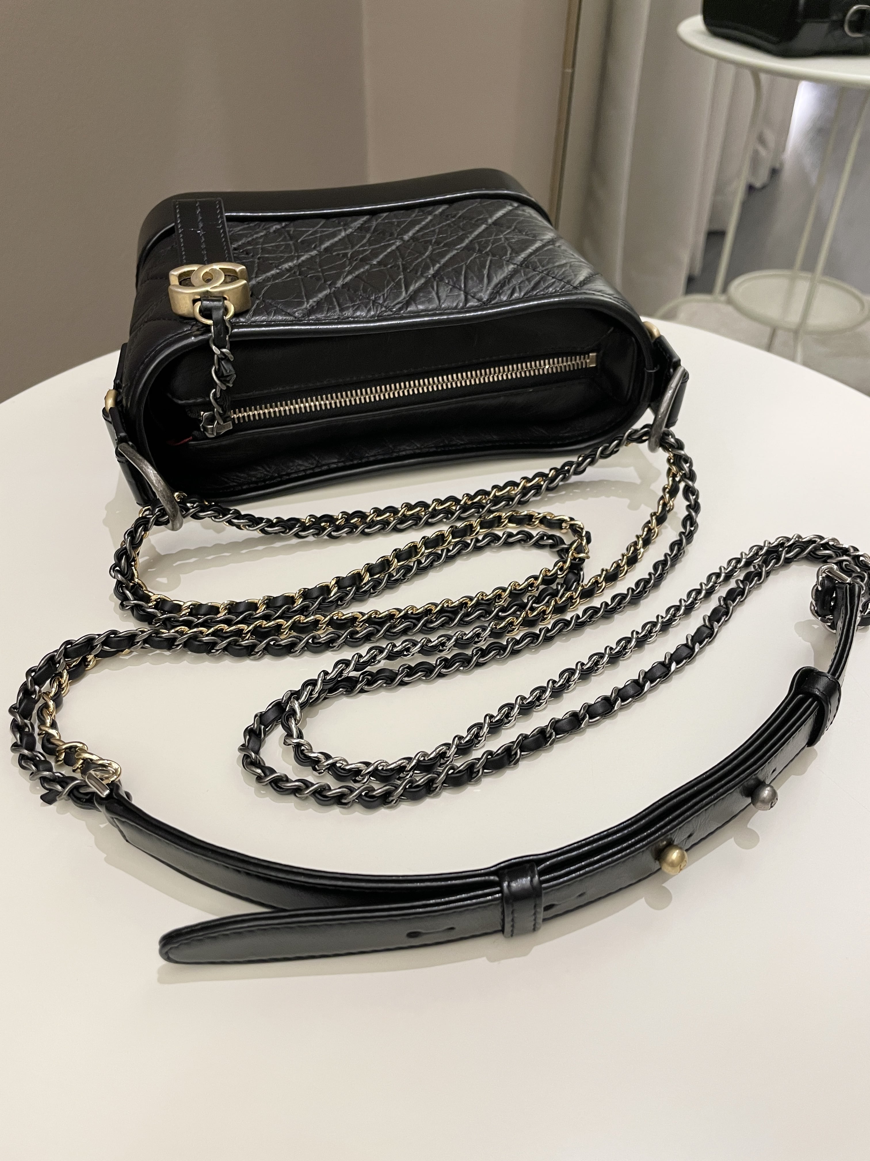 Chanel Quilted Gabrielle Hobo Black Aged Calfskin
