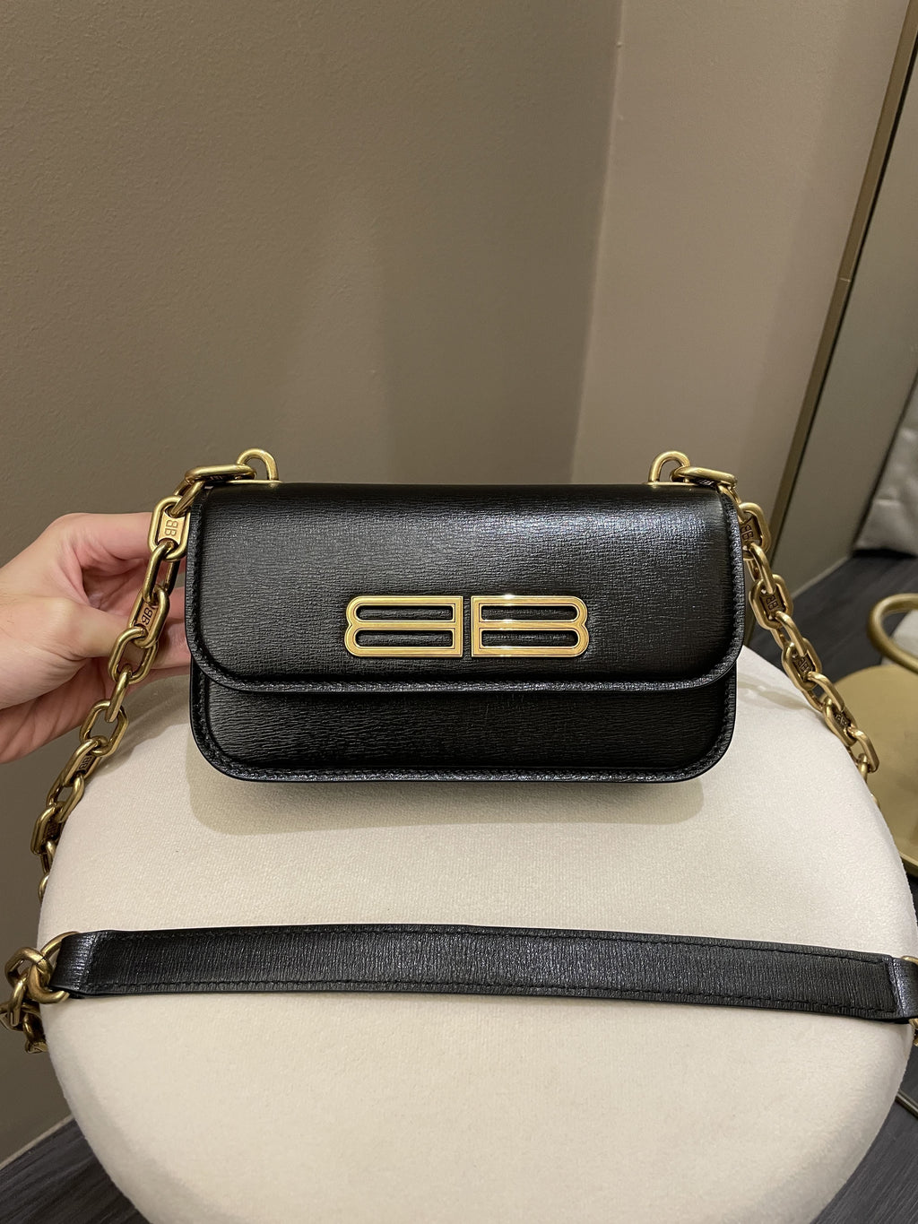 Balenciaga XS Gossip Chain Bag Black Textured Calfskin