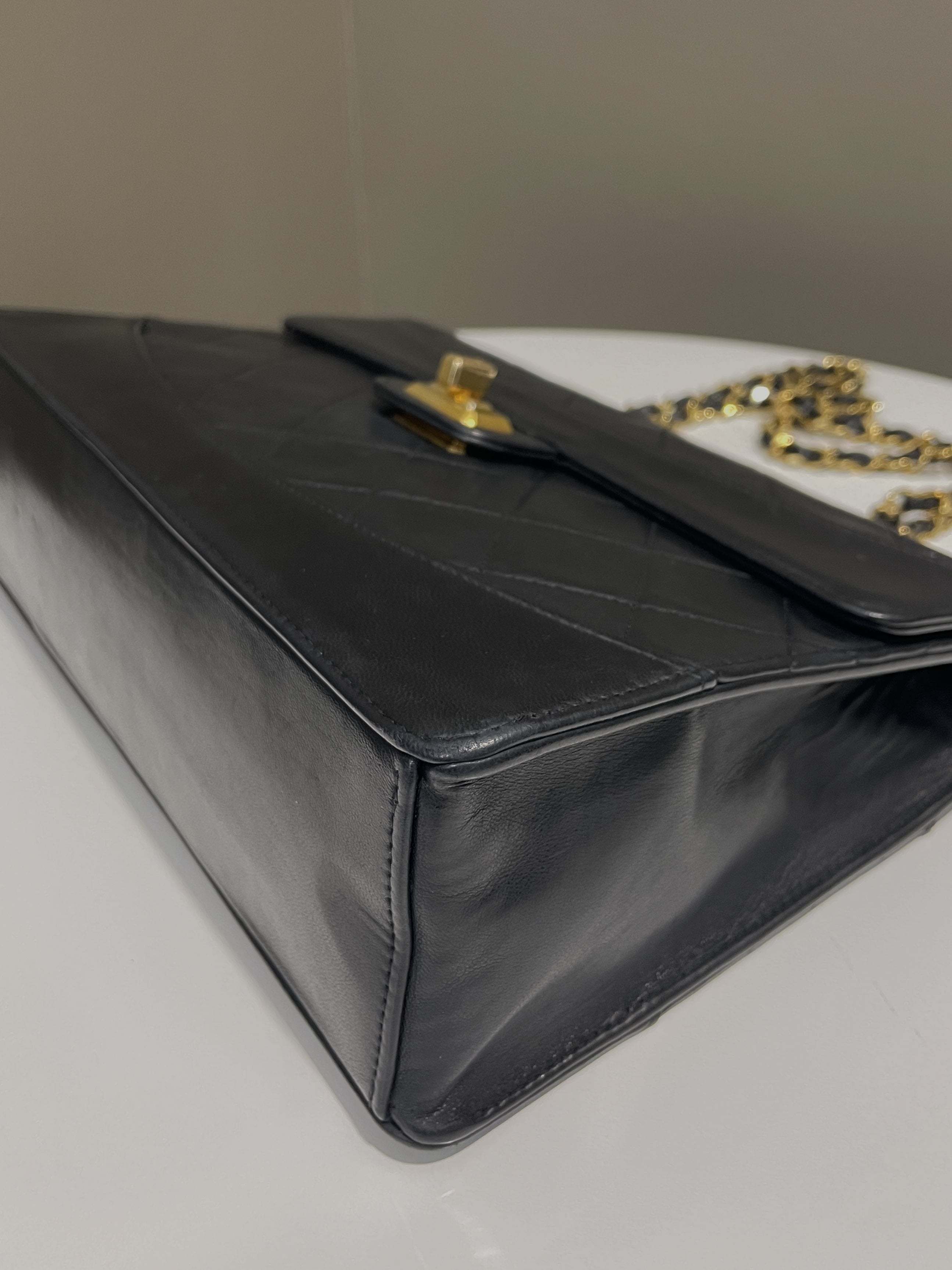 Chanel Vintage Turnlock 2.55 Reissue Single Flap Bag Black Lambskin