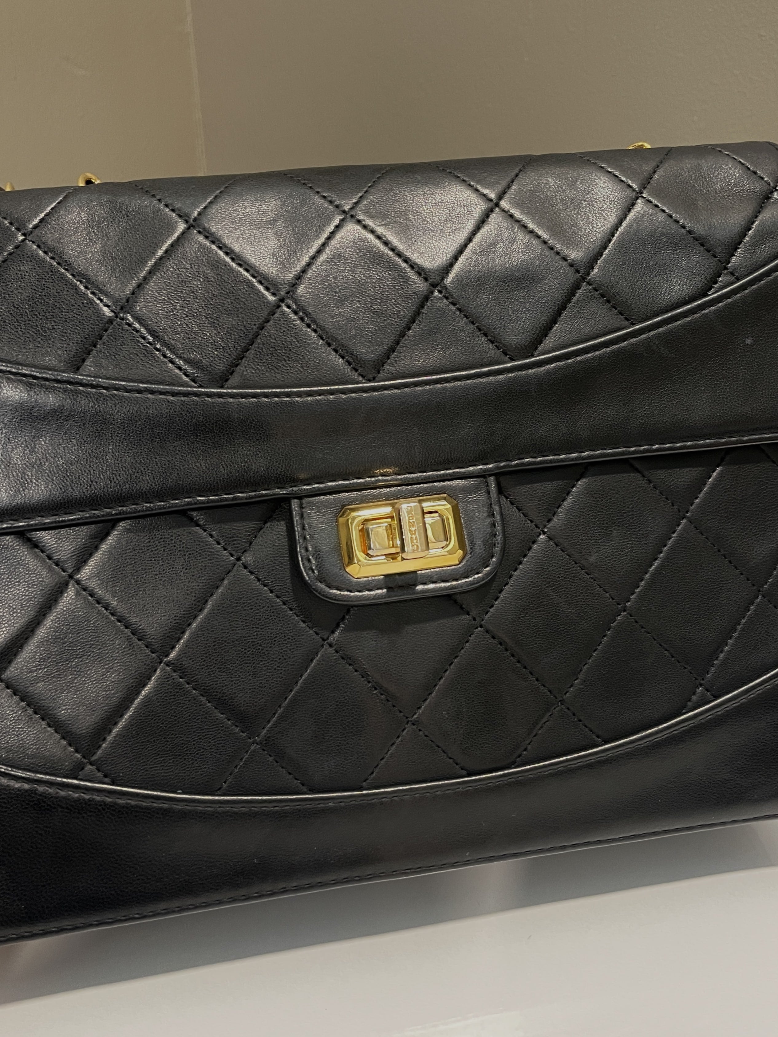 Chanel Vintage Turnlock 2.55 Reissue Single Flap Bag Black Lambskin