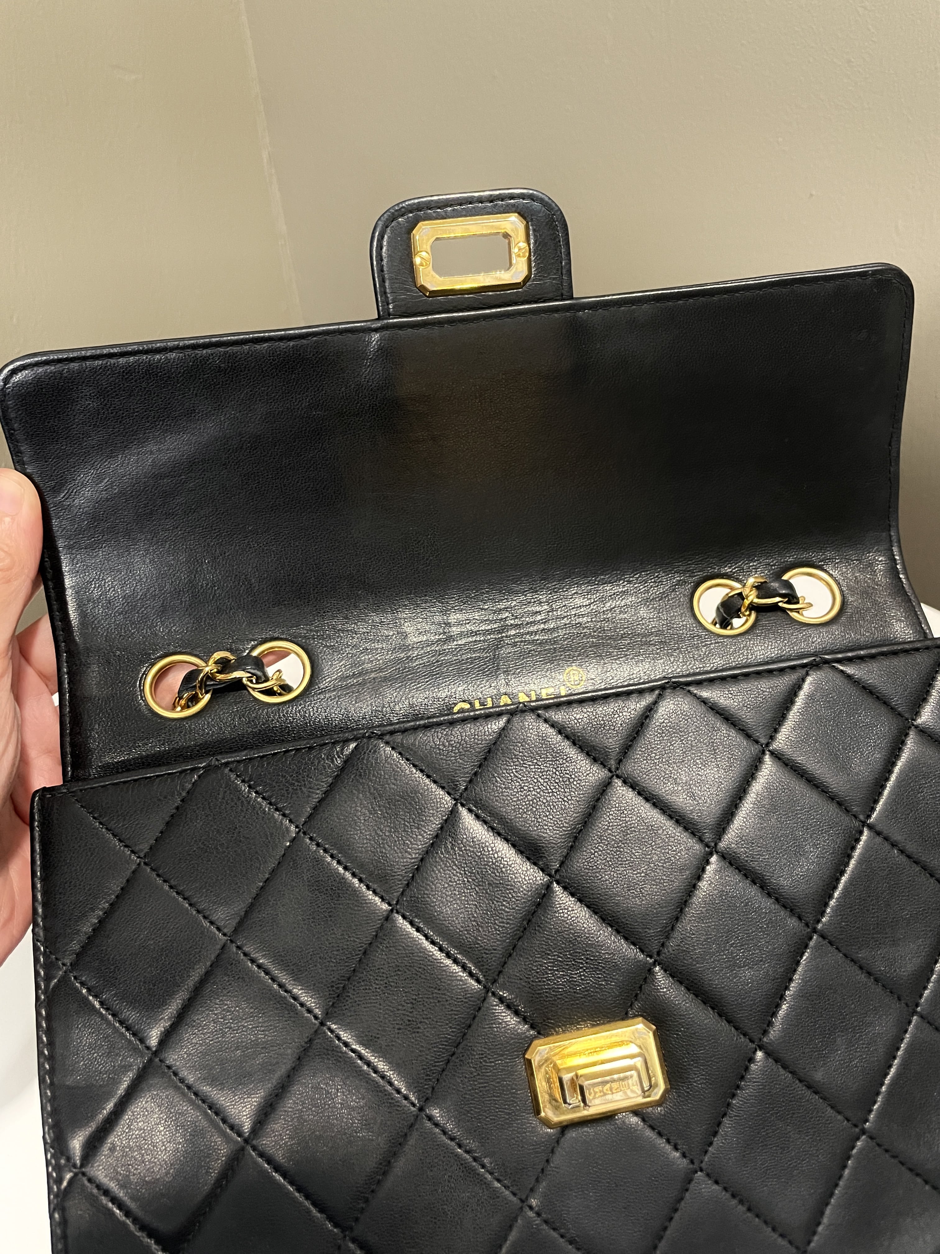 Chanel Vintage Turnlock 2.55 Reissue Single Flap Bag Black Lambskin