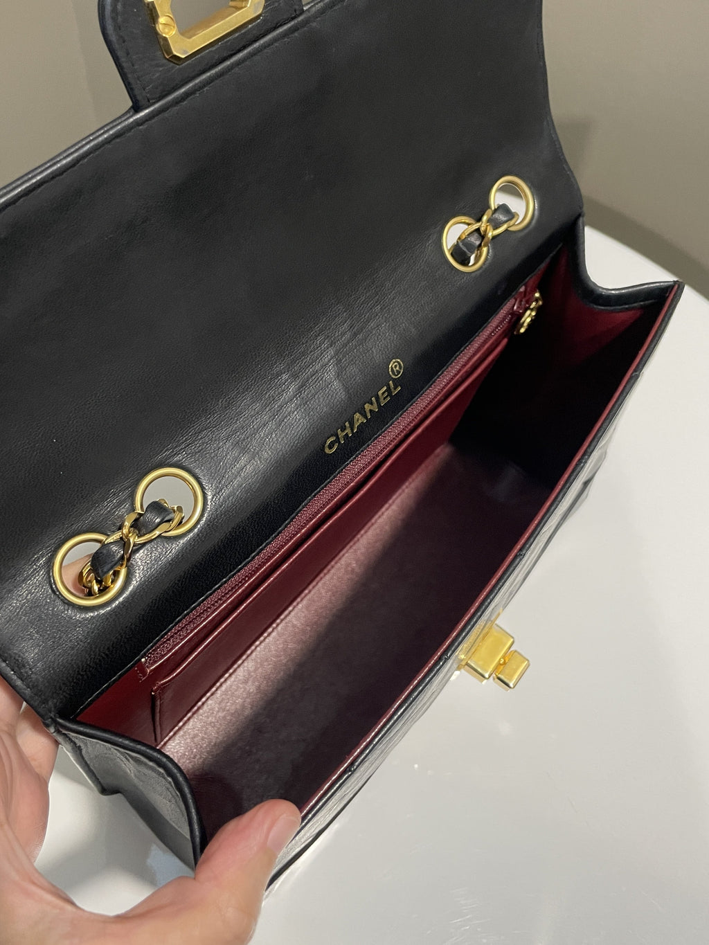 Chanel Vintage Turnlock 2.55 Reissue Single Flap Bag Black Lambskin