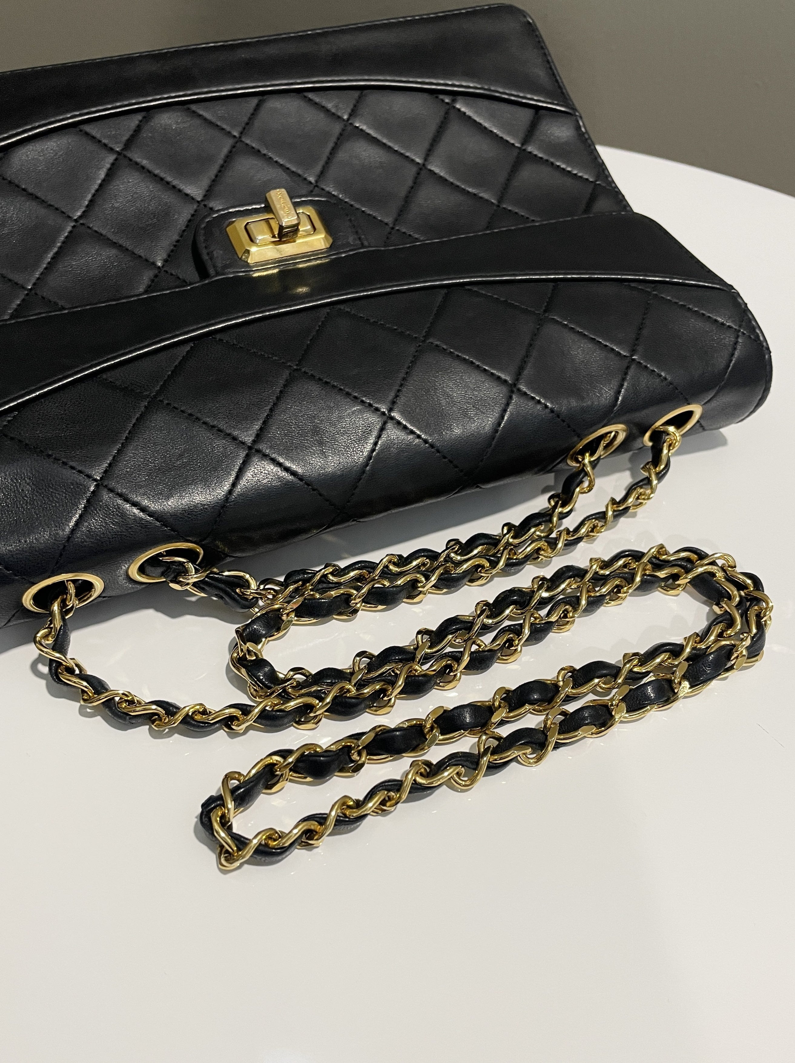 Chanel Vintage Turnlock 2.55 Reissue Single Flap Bag Black Lambskin