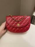 Chanel Vintage Quilted Cc Curve Bag Red Lambskin