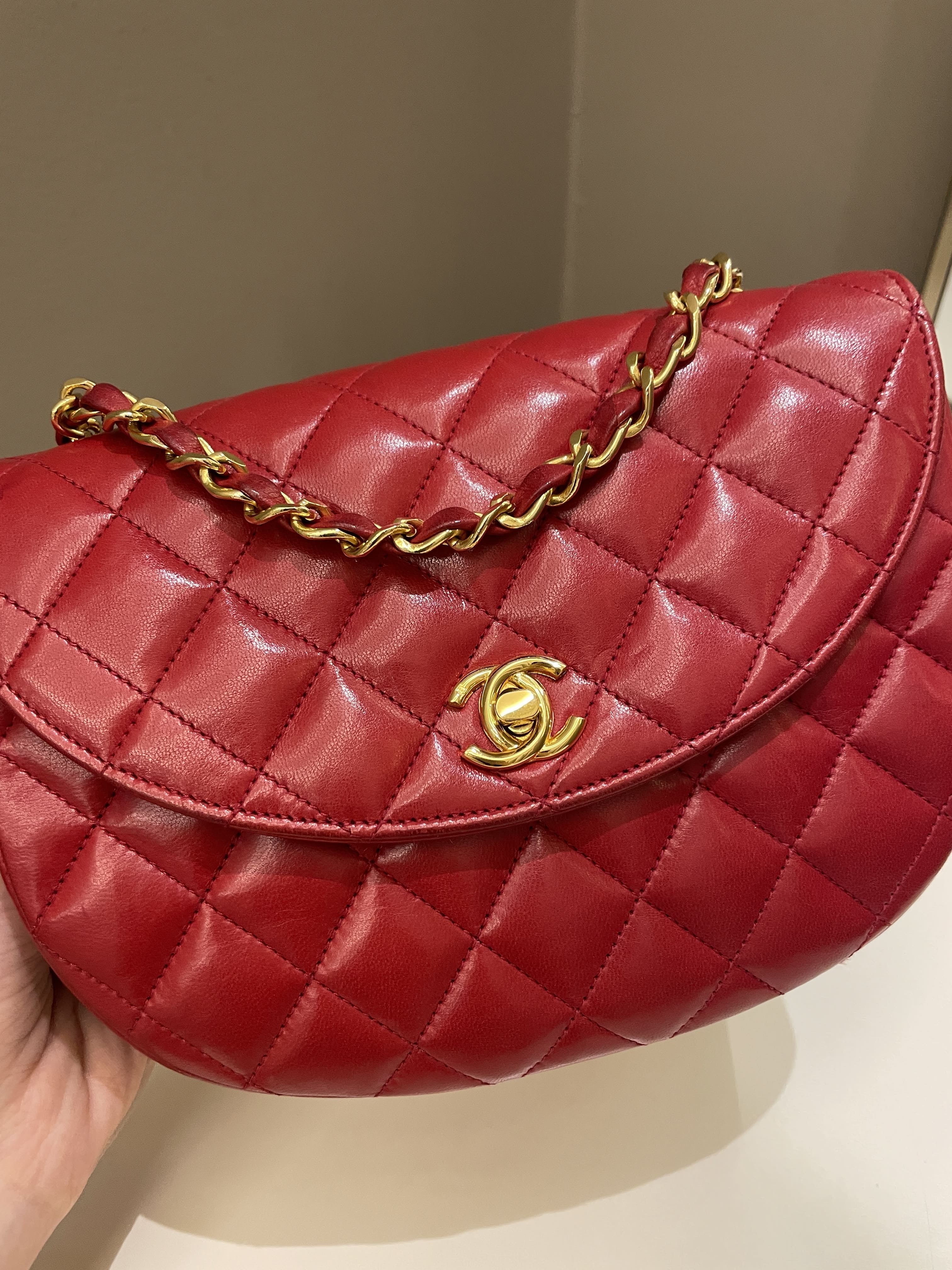 Chanel Vintage Quilted Cc Curve Bag Red Lambskin