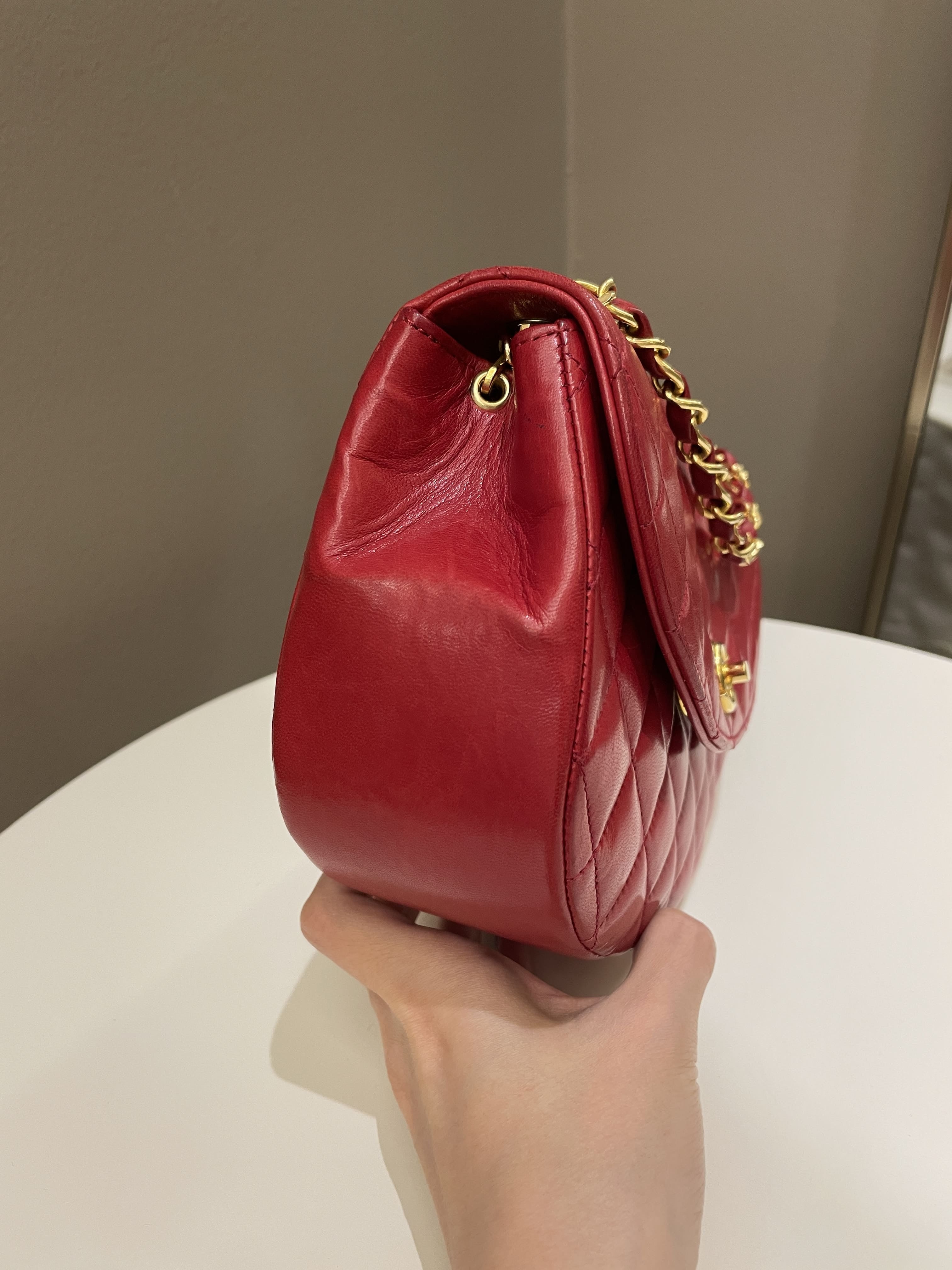 Chanel Vintage Quilted Cc Curve Bag Red Lambskin