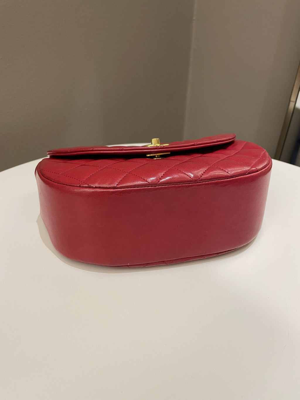 Chanel Vintage Quilted Cc Curve Bag Red Lambskin