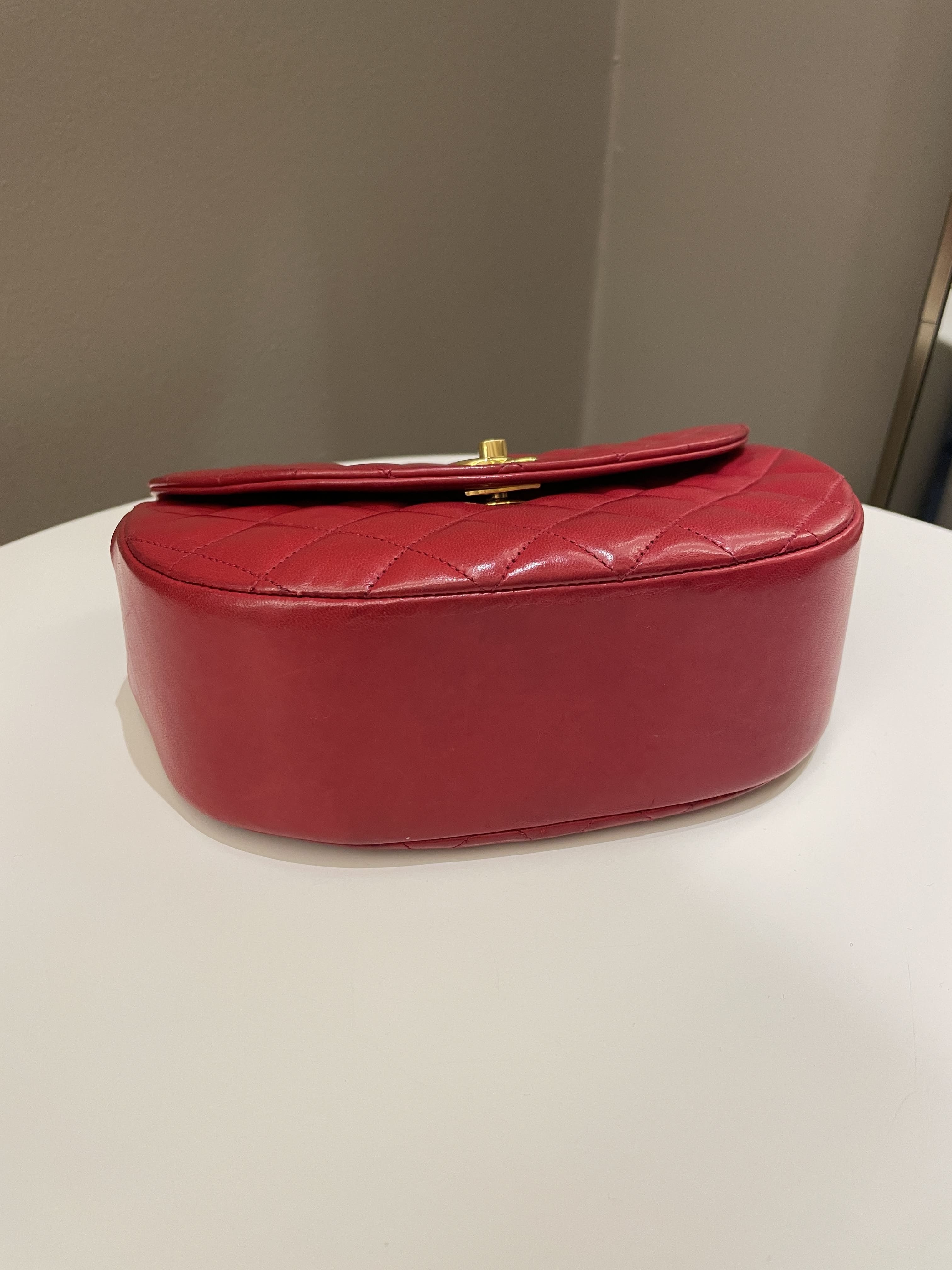 Chanel Vintage Quilted Cc Curve Bag Red Lambskin