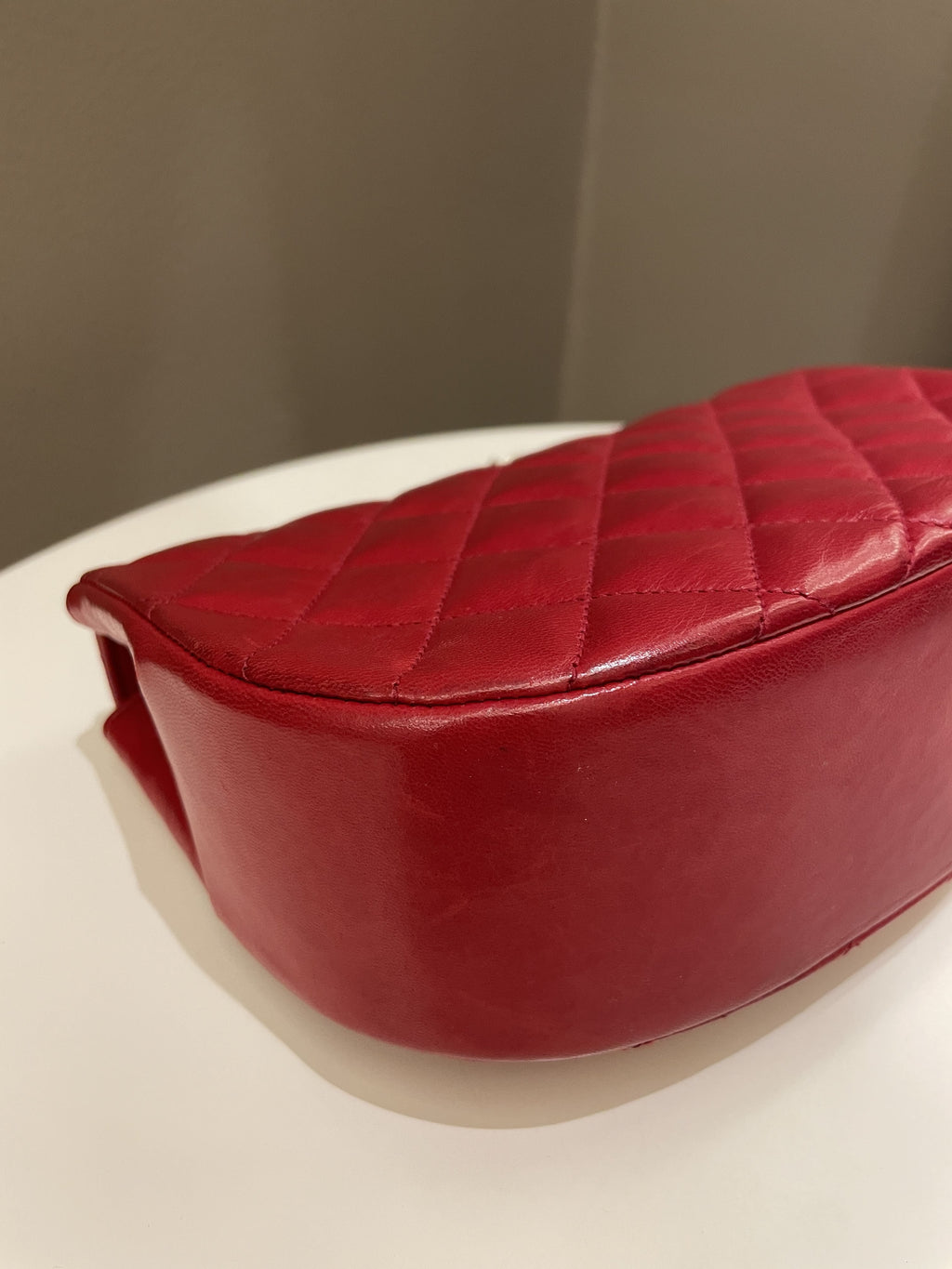 Chanel Vintage Quilted Cc Curve Bag Red Lambskin