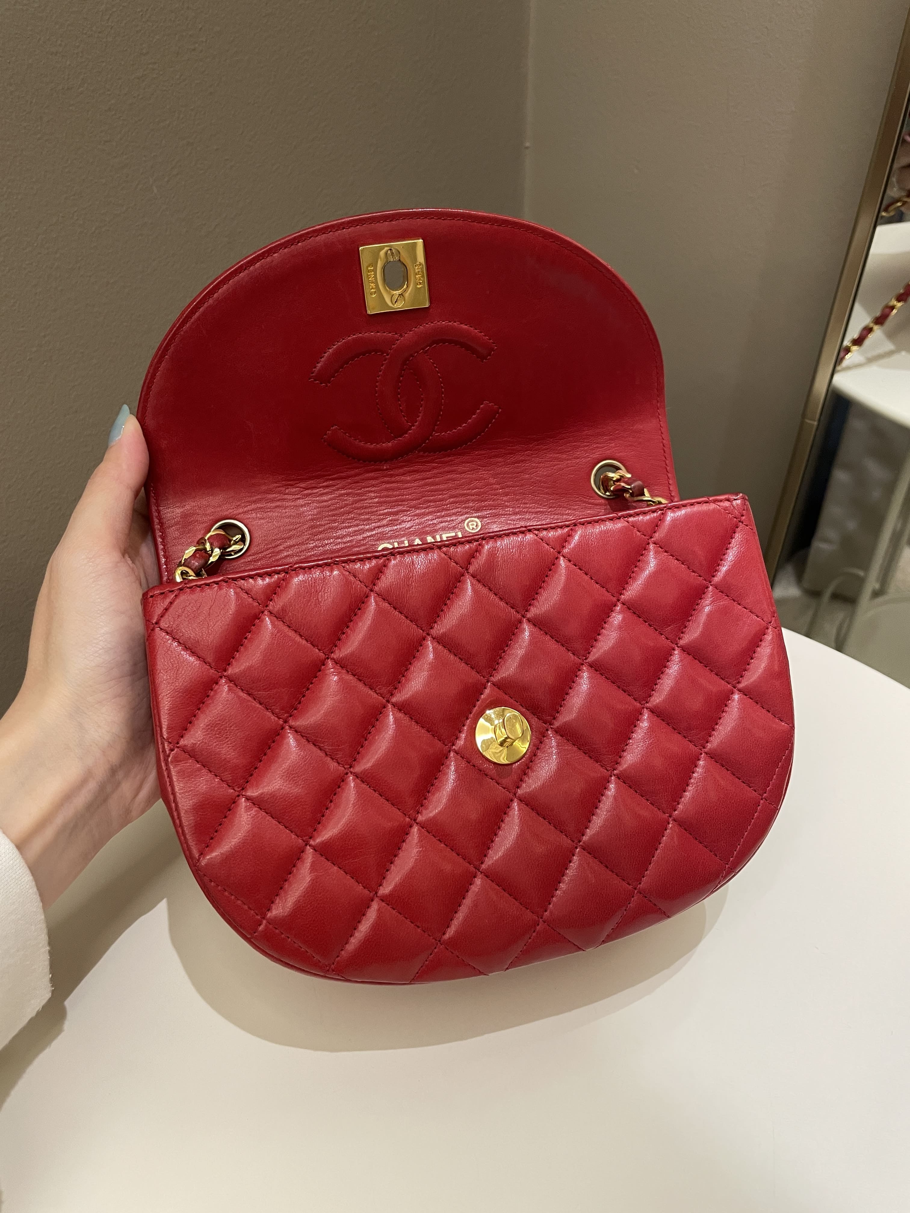 Chanel Vintage Quilted Cc Curve Bag Red Lambskin