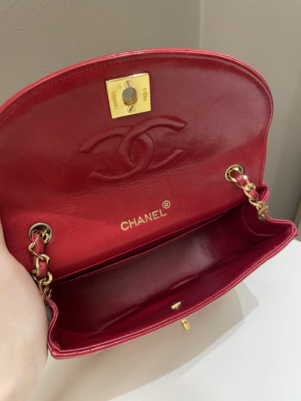 Chanel Vintage Quilted Cc Curve Bag Red Lambskin