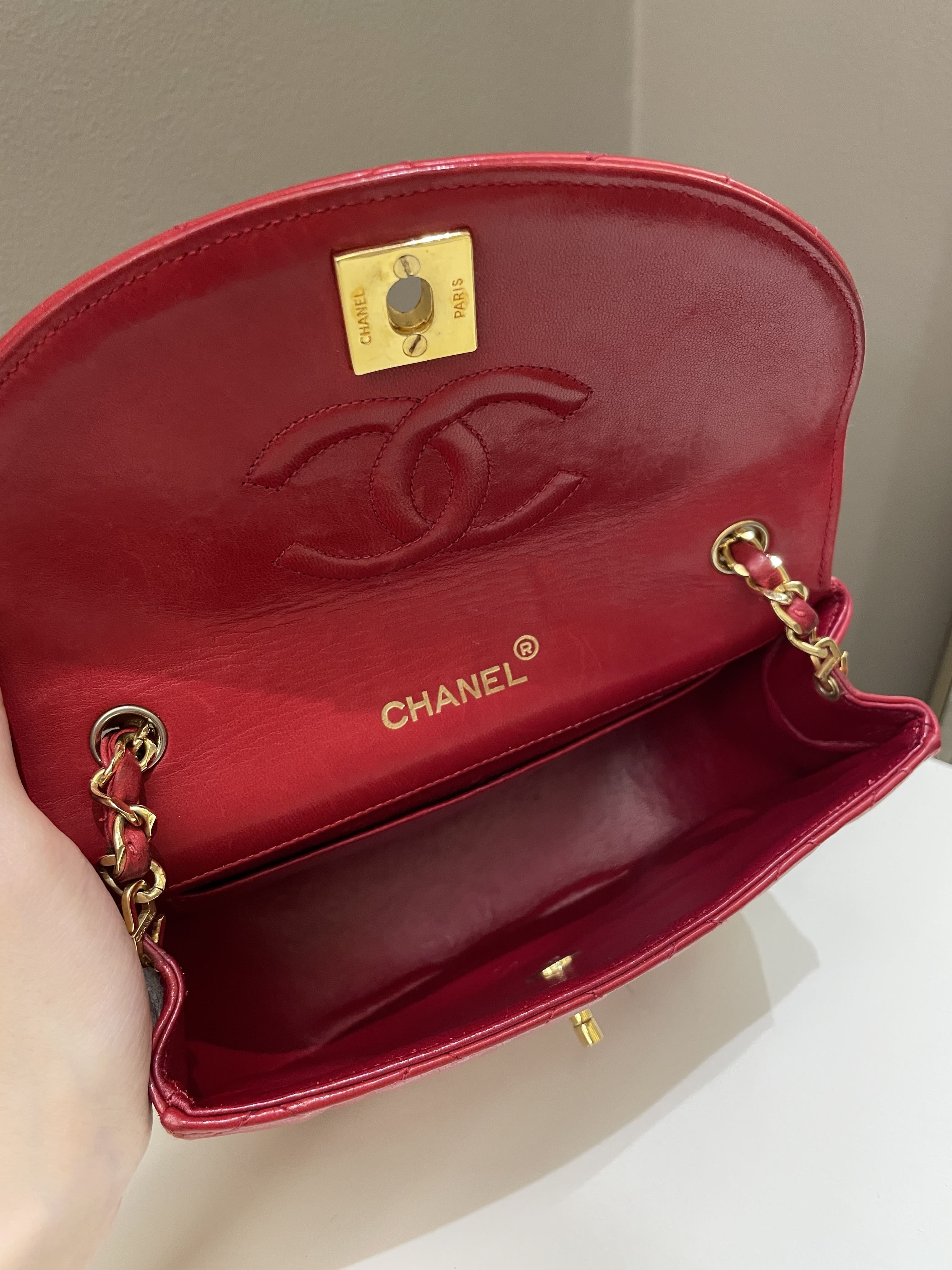 Chanel Vintage Quilted Cc Curve Bag Red Lambskin