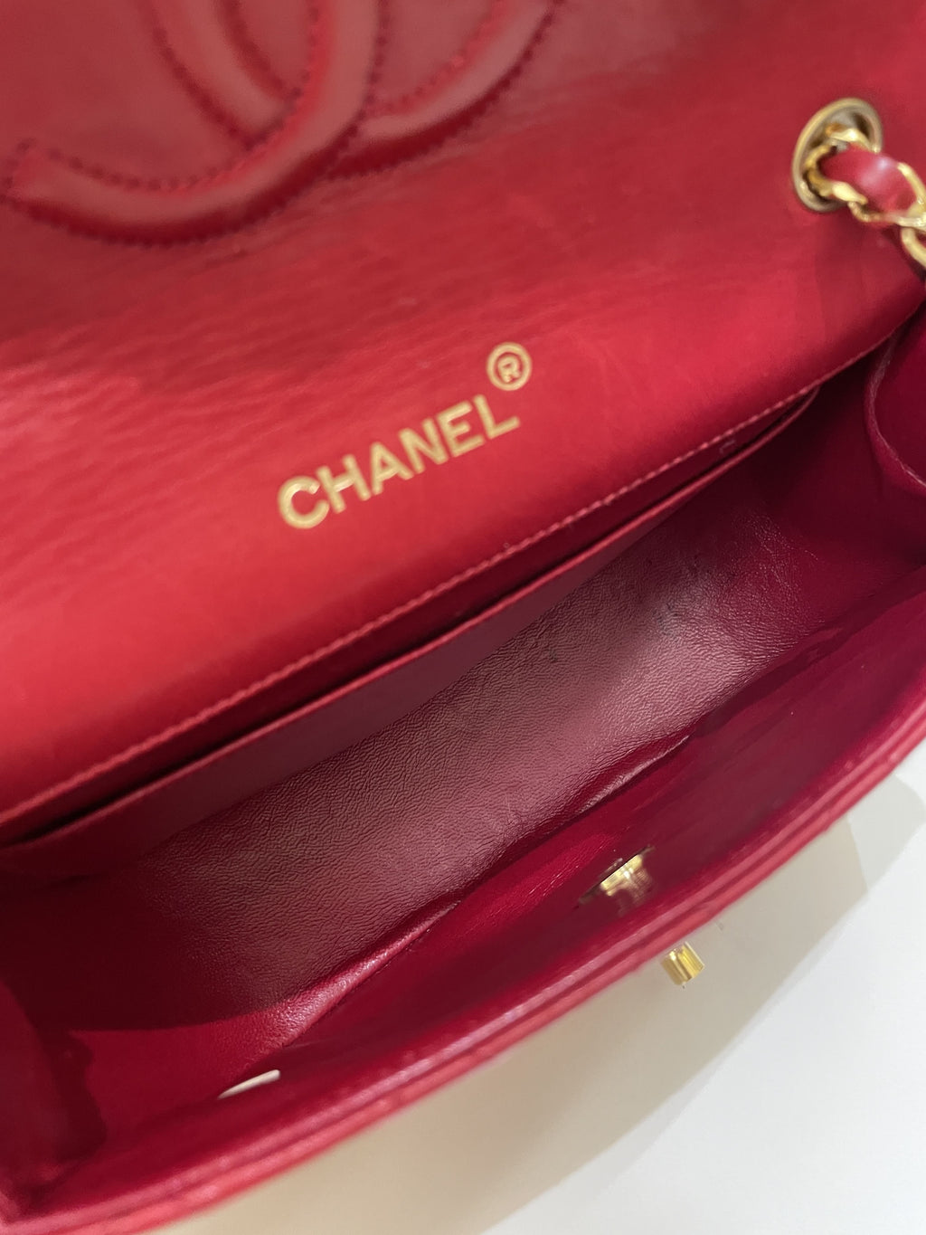 Chanel Vintage Quilted Cc Curve Bag Red Lambskin