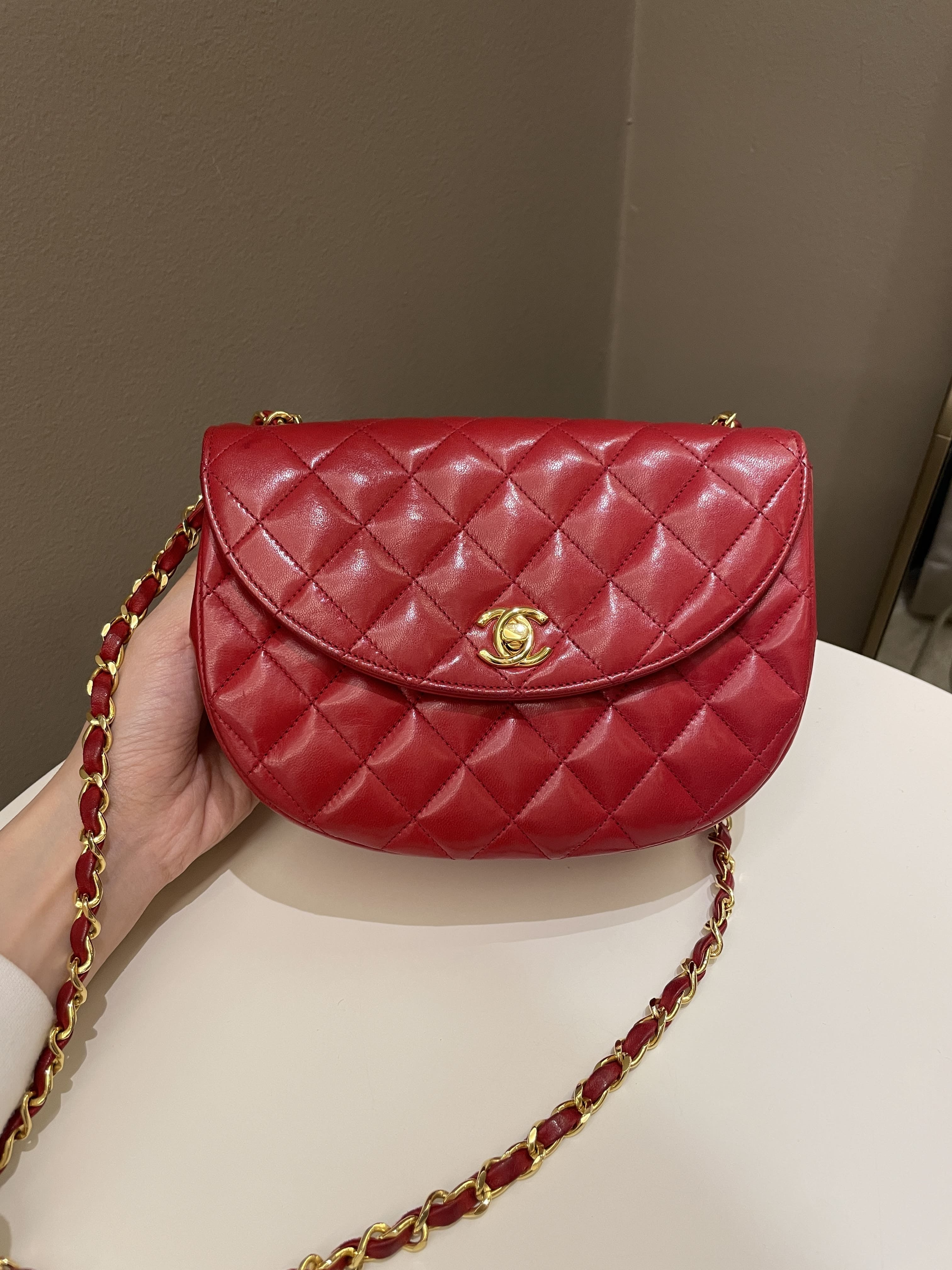 Chanel Vintage Quilted Cc Curve Bag Red Lambskin