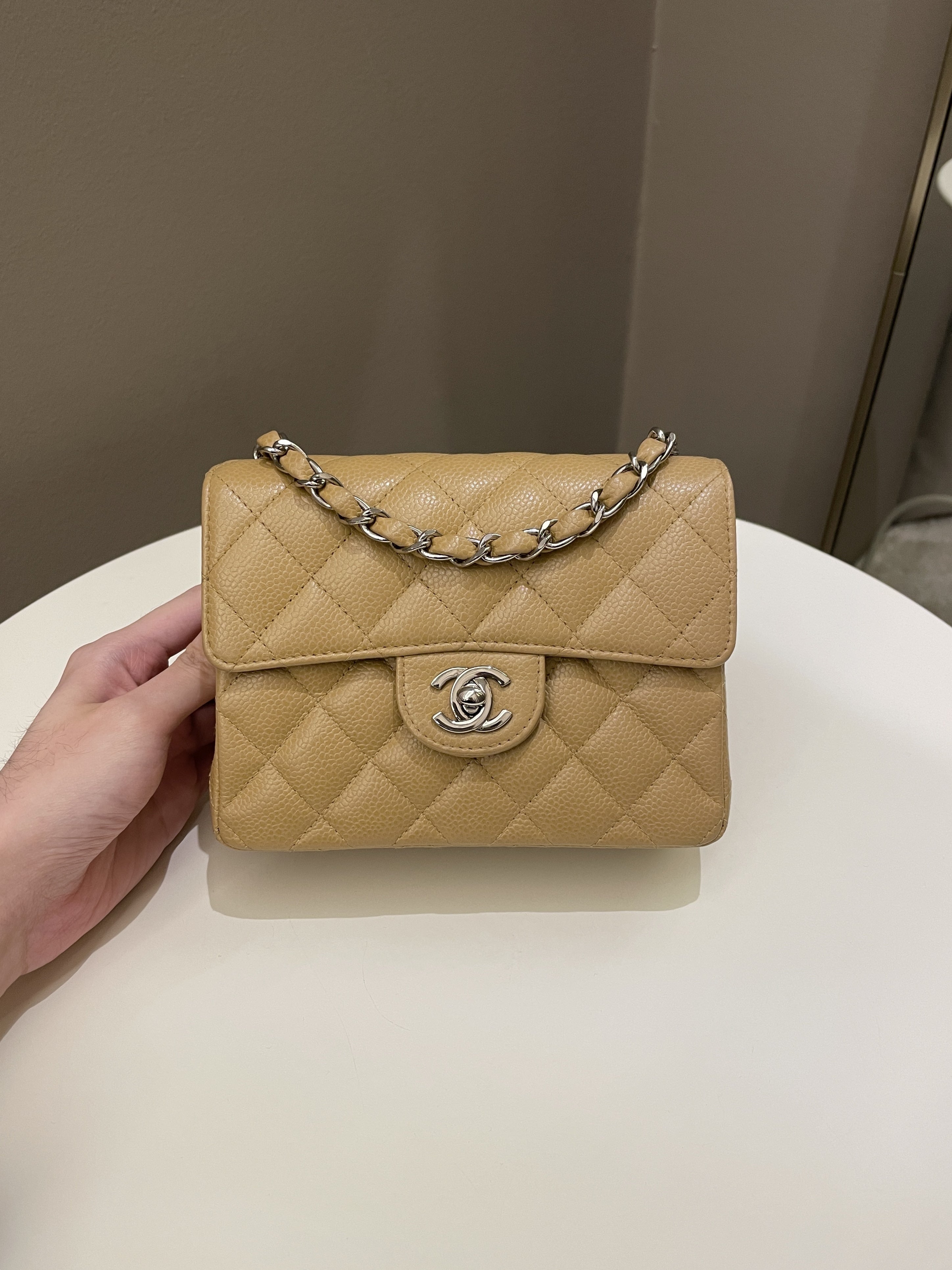 Chanel Vintage Classic Quilted Mini Square Dark Beige Caviar