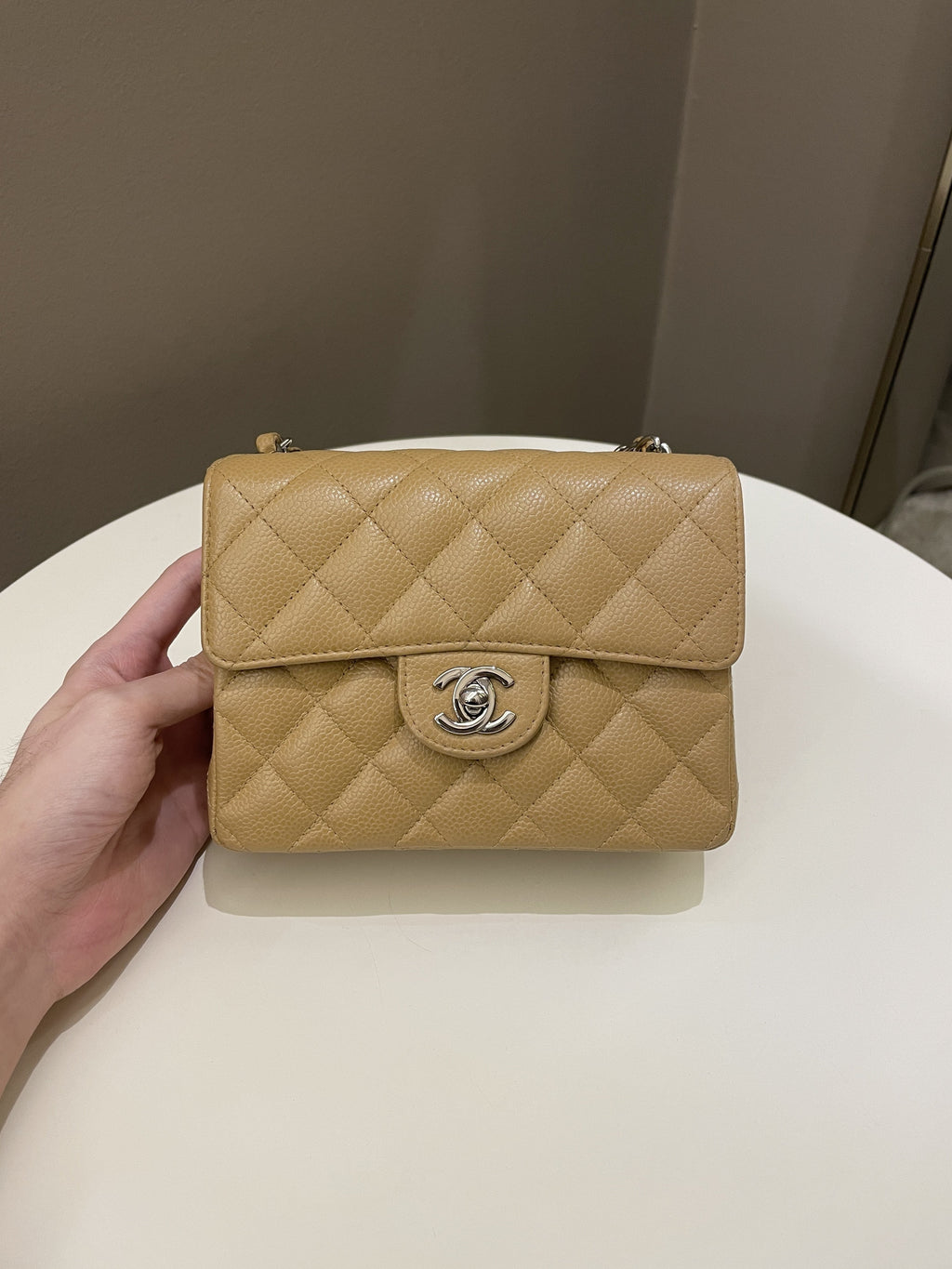 Chanel Vintage Classic Quilted Mini Square Dark Beige Caviar