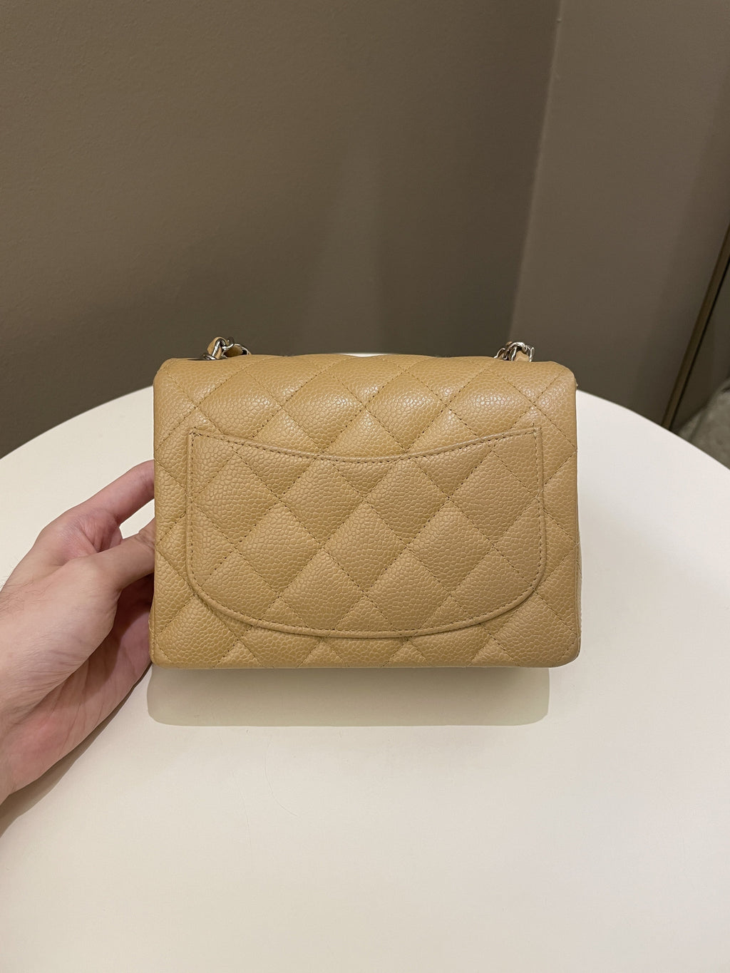 Chanel Vintage Classic Quilted Mini Square Dark Beige Caviar