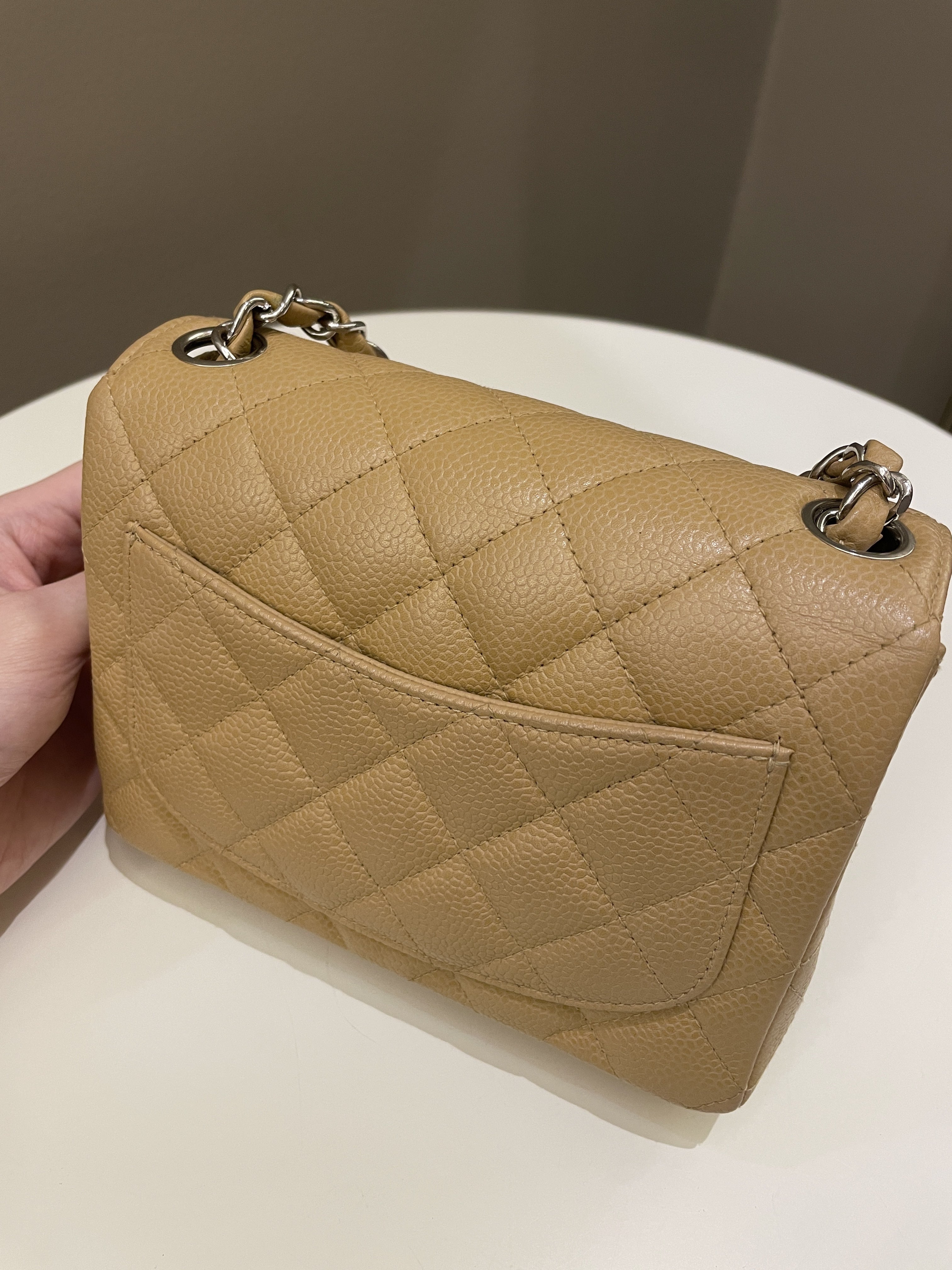 Chanel Vintage Classic Quilted Mini Square Dark Beige Caviar