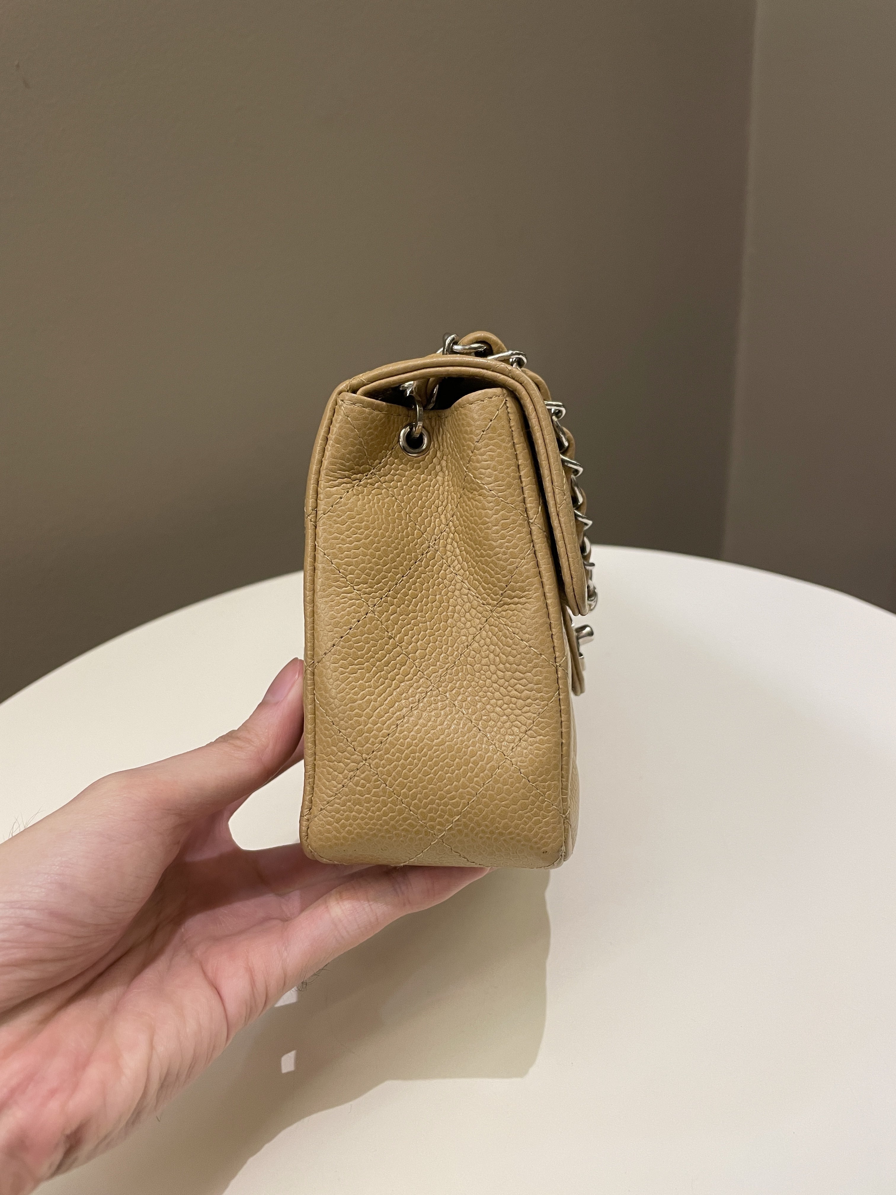 Chanel Vintage Classic Quilted Mini Square Dark Beige Caviar