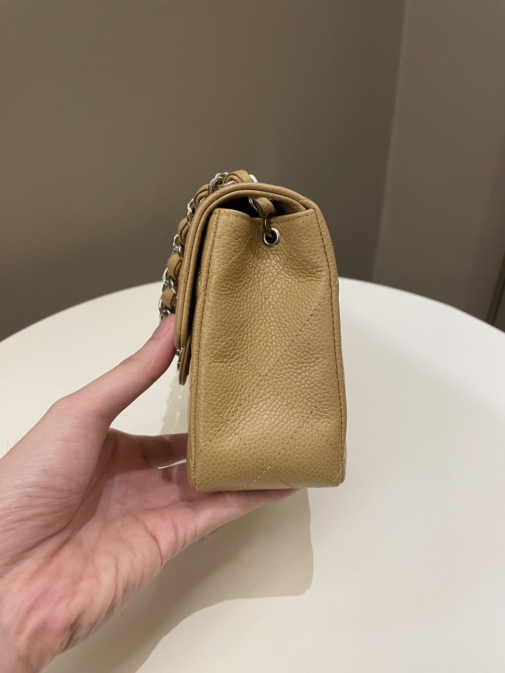 Chanel Vintage Classic Quilted Mini Square Dark Beige Caviar