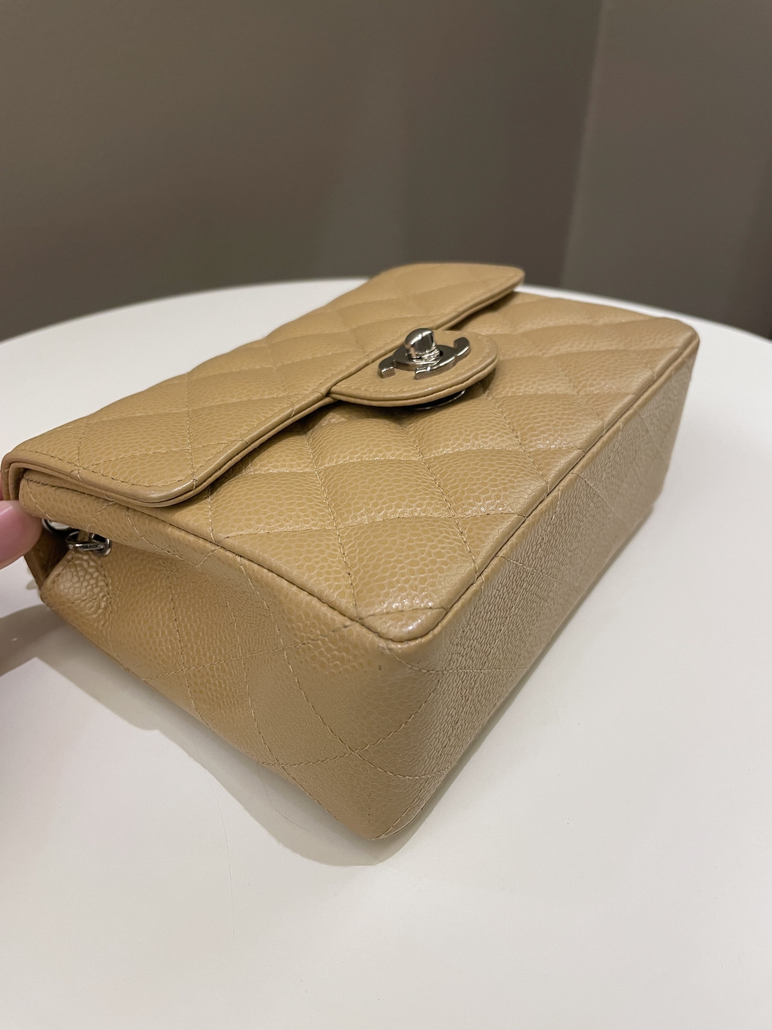 Chanel Vintage Classic Quilted Mini Square Dark Beige Caviar