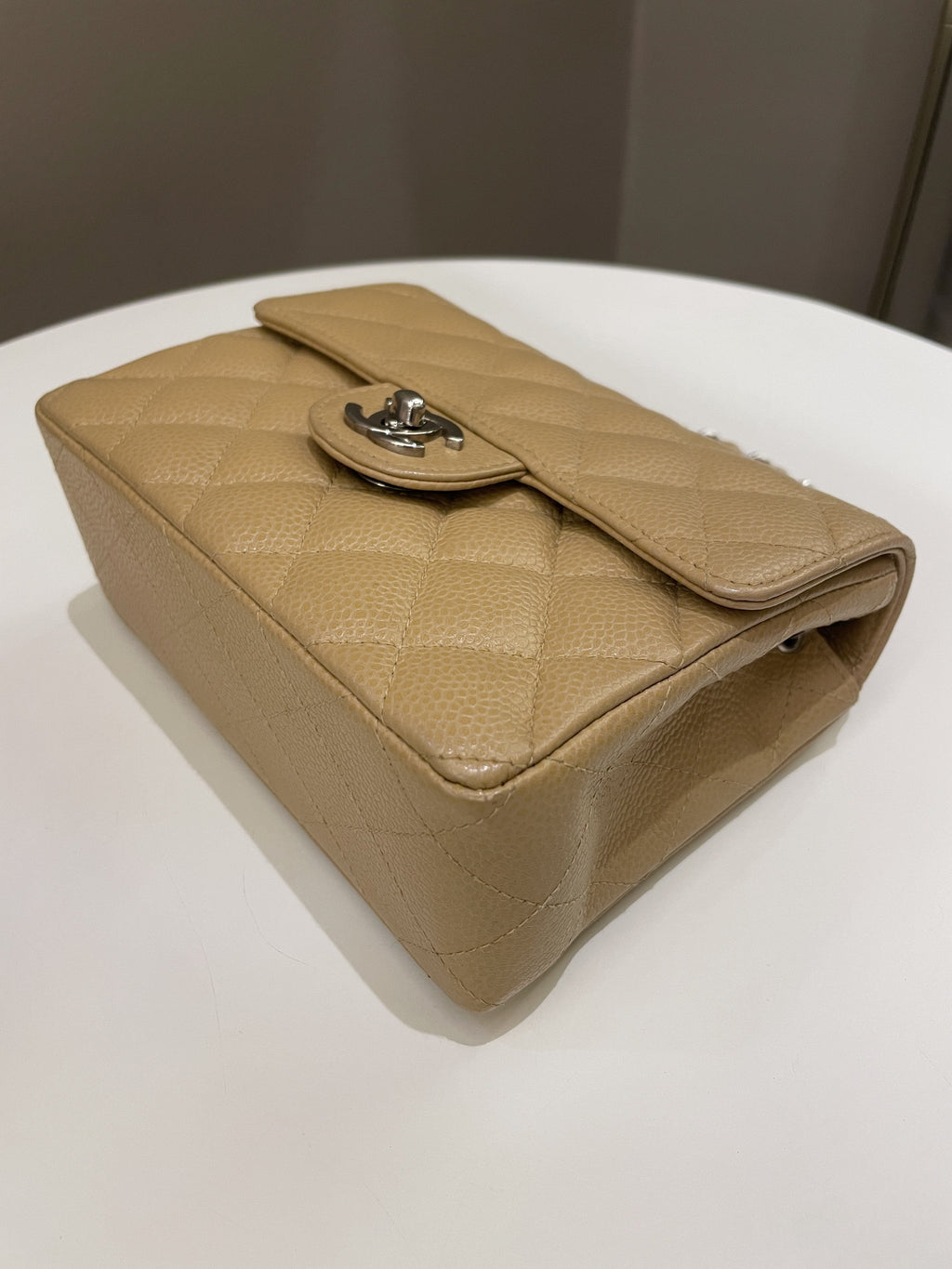 Chanel Vintage Classic Quilted Mini Square Dark Beige Caviar
