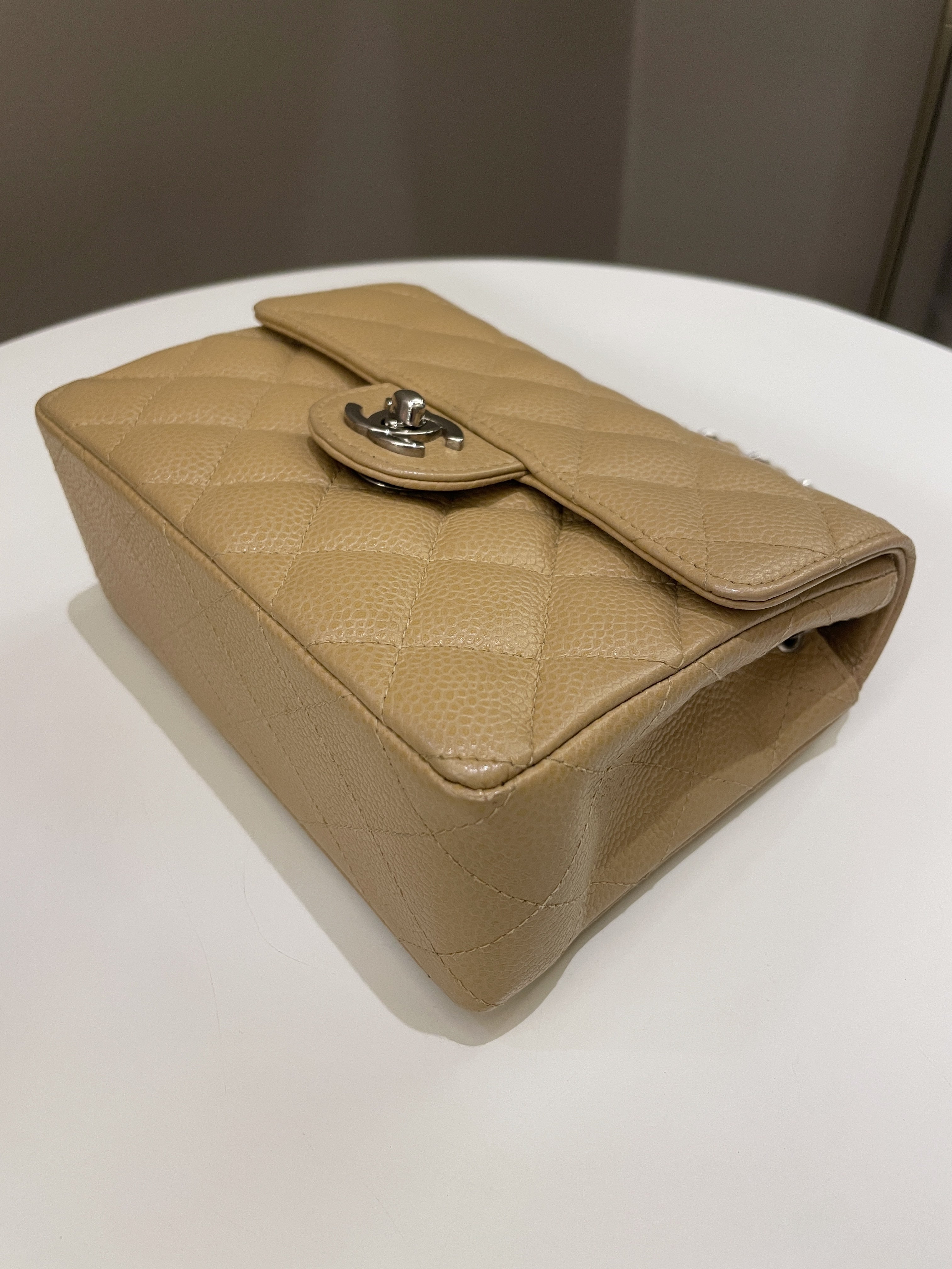 Chanel Vintage Classic Quilted Mini Square Dark Beige Caviar