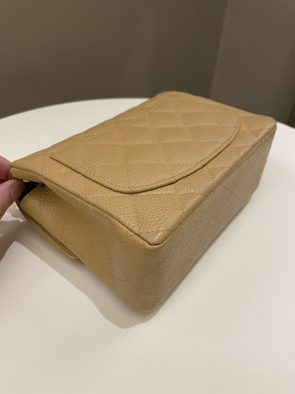 Chanel Vintage Classic Quilted Mini Square Dark Beige Caviar