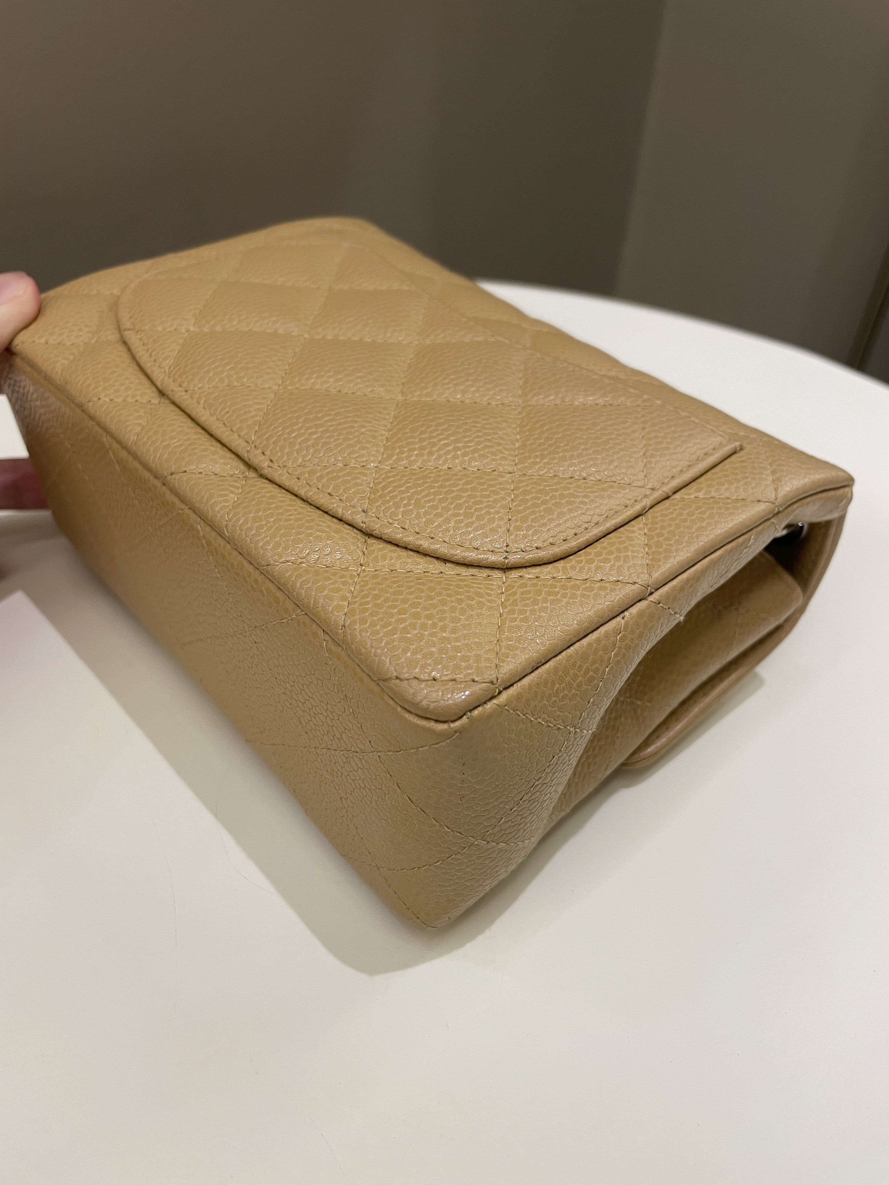 Chanel Vintage Classic Quilted Mini Square Dark Beige Caviar